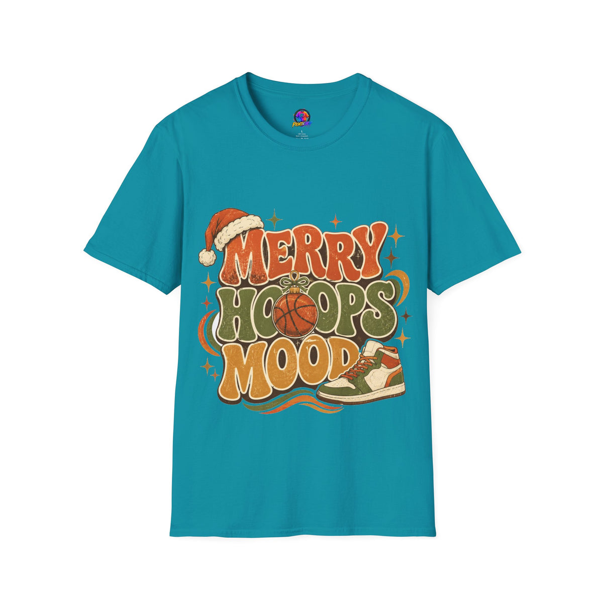 Merry Hoops Mood T-Shirt — Retro Holiday Basketball Christmas Tee