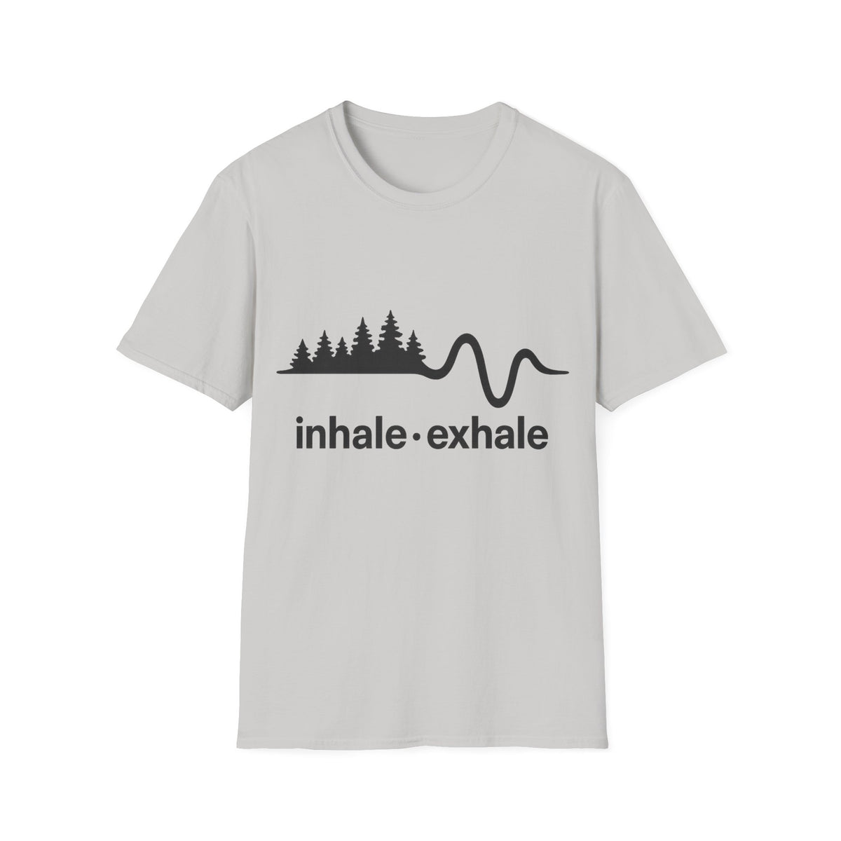 "Inhale Exhale" Mountain Pulse Graphic Tee - Minimalist Breathe Yoga Mindfulness White T-Shirt - Trending Now - September 2026