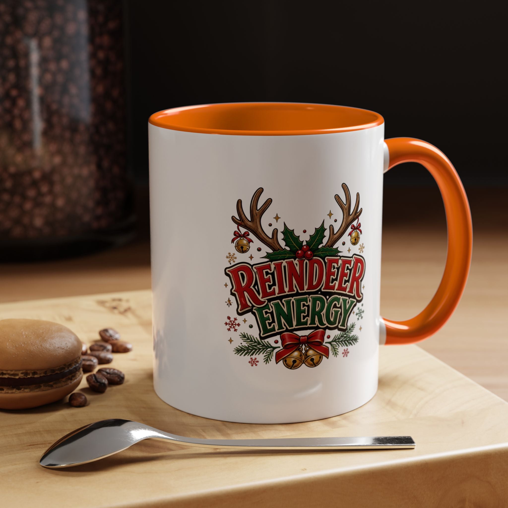 Reindeer Energy Coffee Mug – Holiday Christmas Antlers & Bells Accent Mug