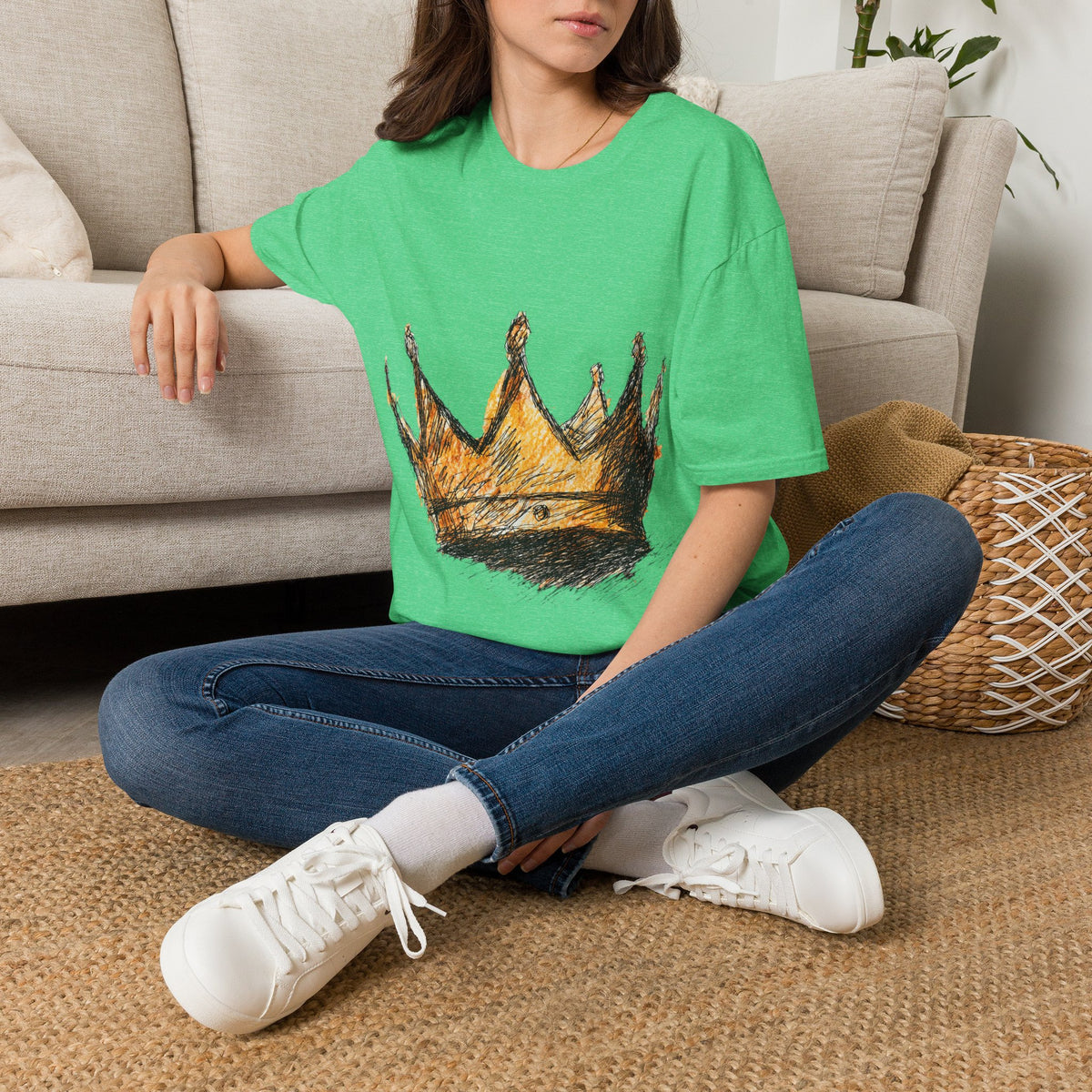 Crowned Sketch T‑Shirt — Hand‑Drawn Gold Crown Graphic Tee