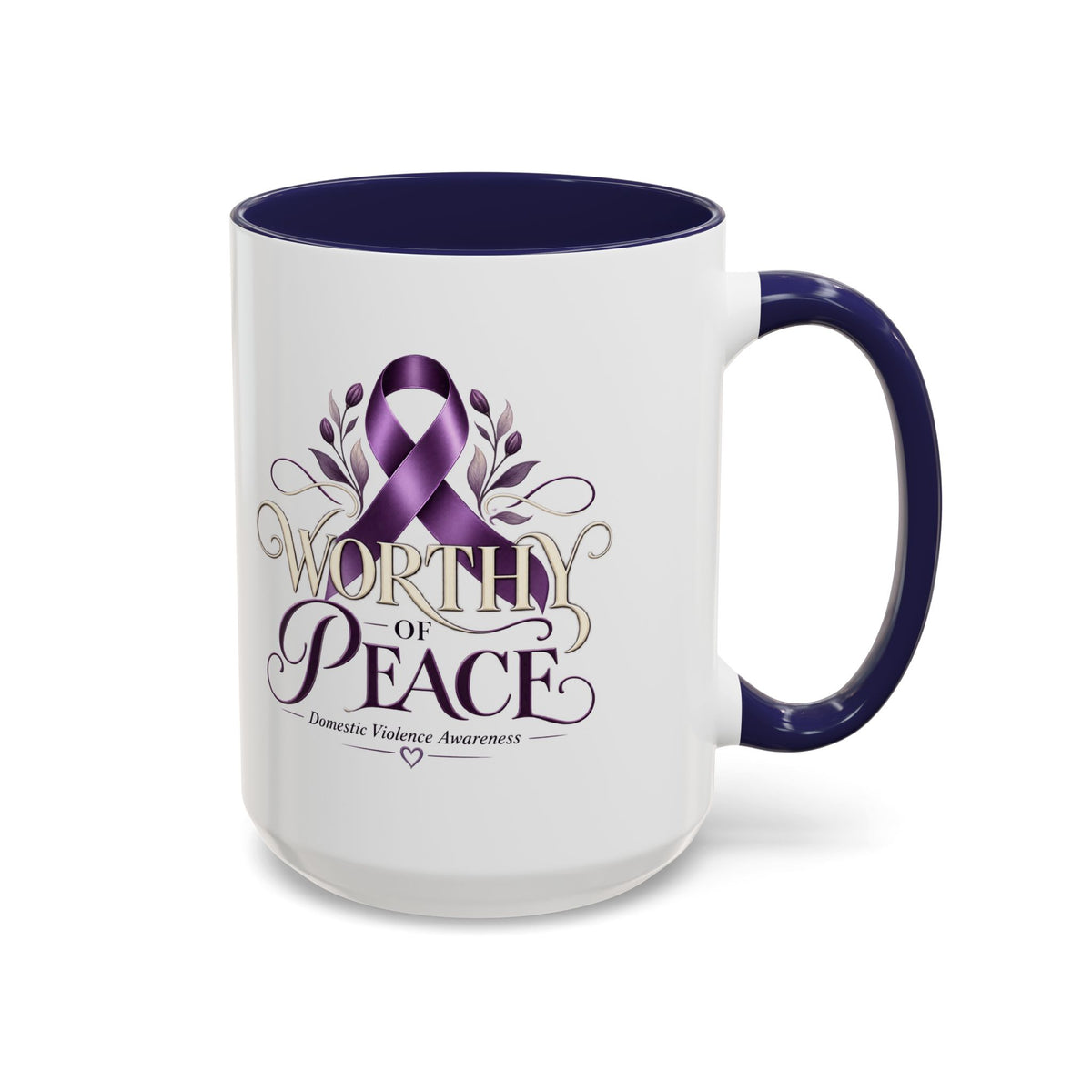 Worth of Peace Accent Coffee Mug — Domestic Violence Awareness Ribbon (11/15oz)
