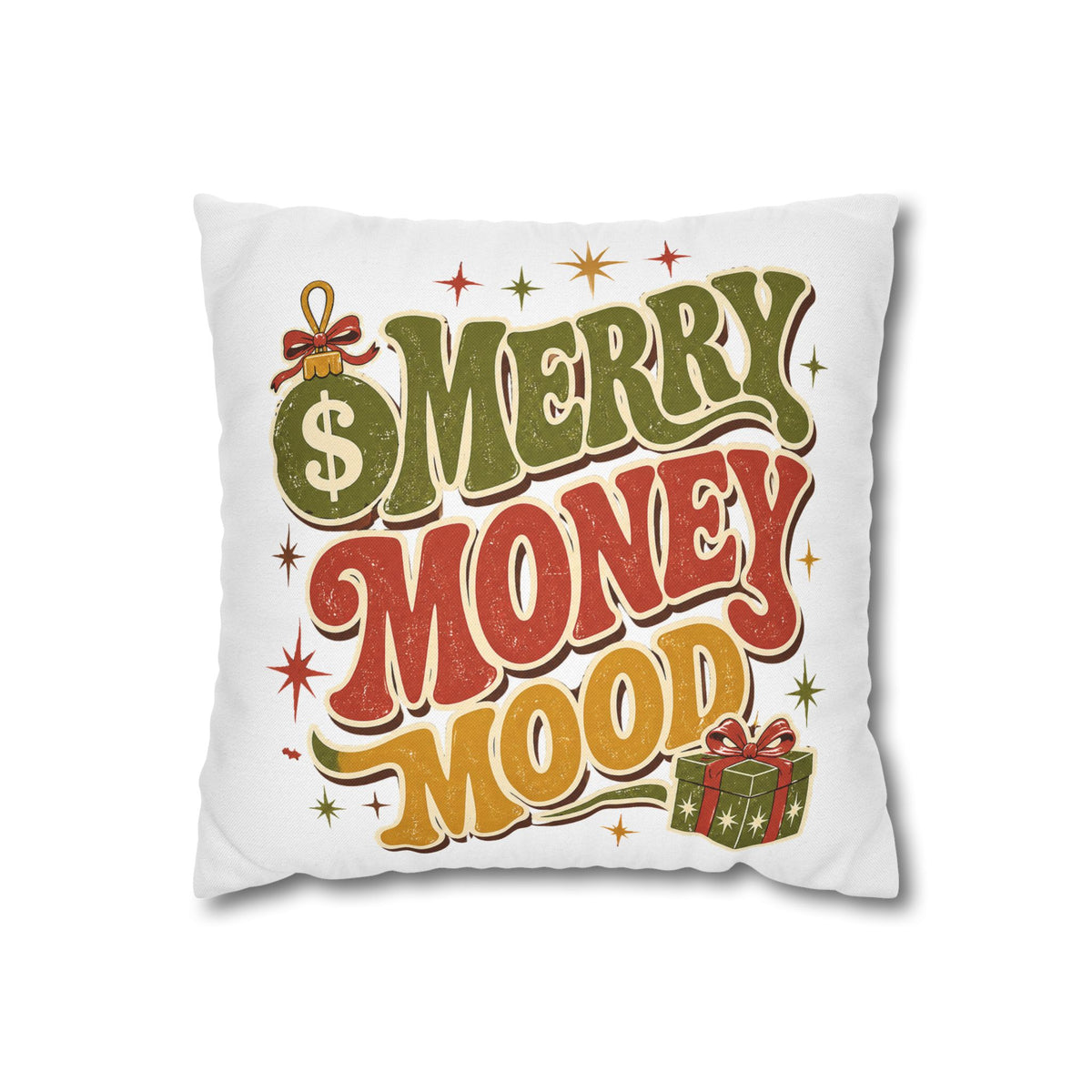 Merry Money Mood Pillowcase Modern Day Christmas — Festive Holiday Decorative Throw Pillow Cover