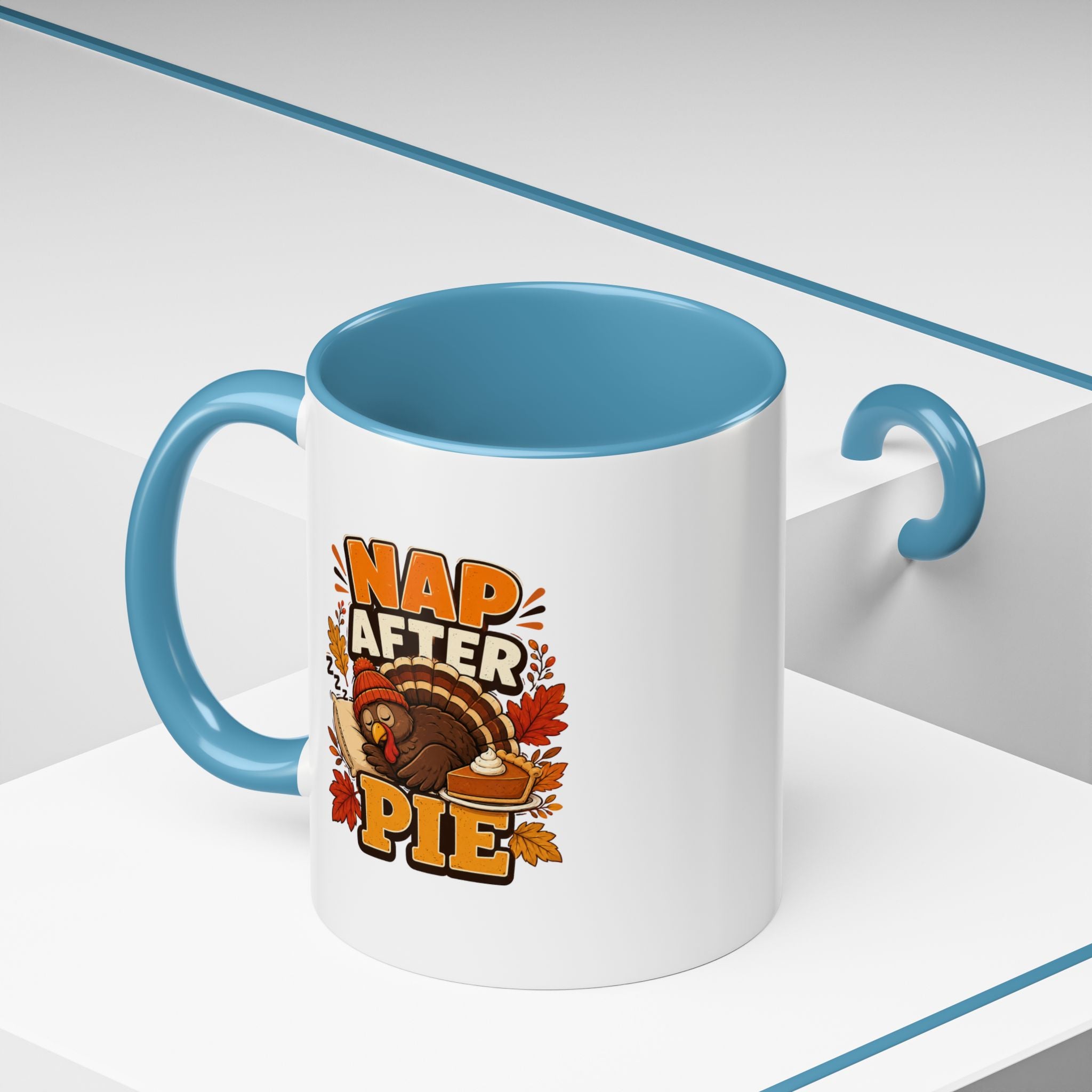 Thanksgiving Mug Nap After Pie Coffee Mug — Thanksgiving Turkey & Fall Leaves  Accent Mug