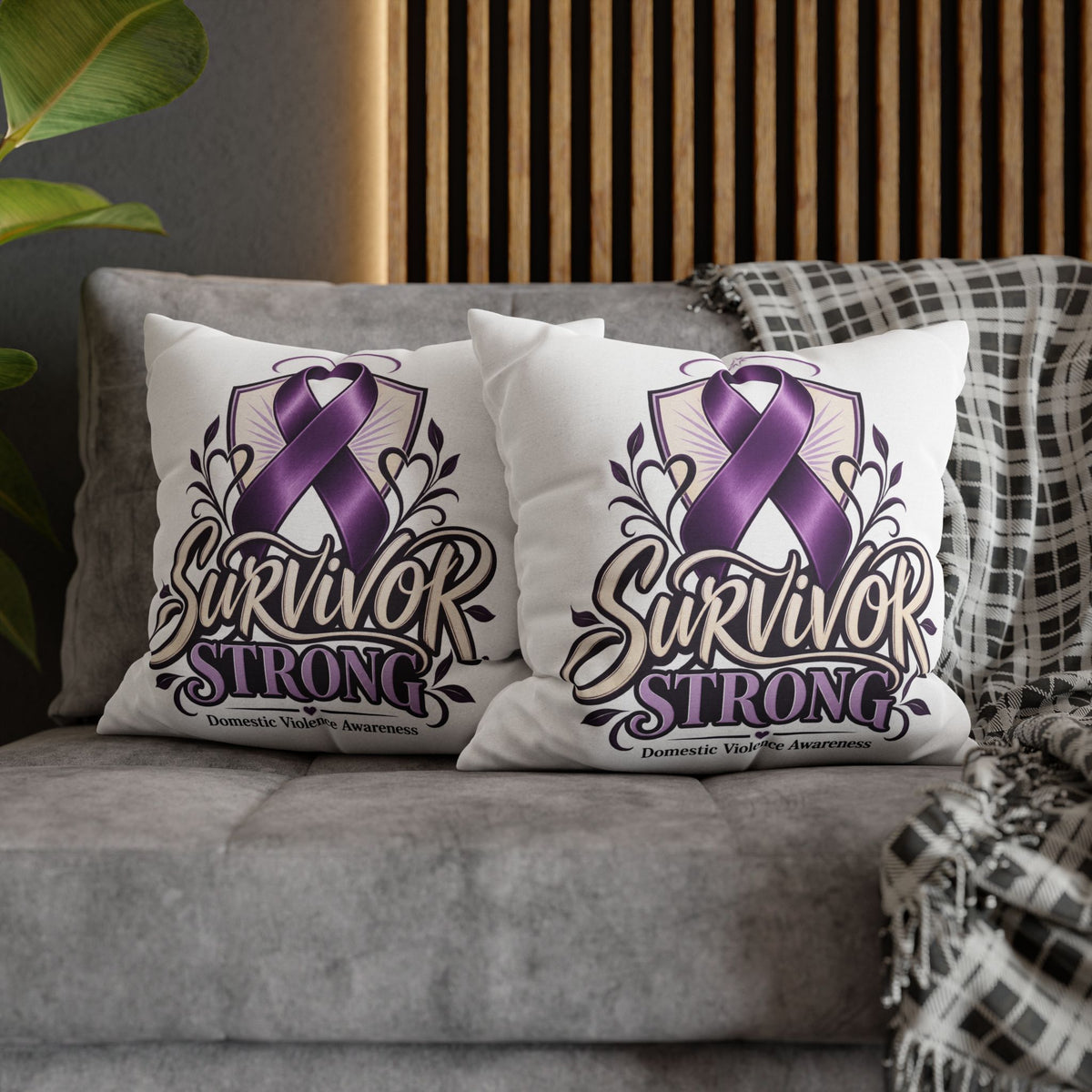 Survivor Strong Domestic Violence Awareness Square Pillowcase