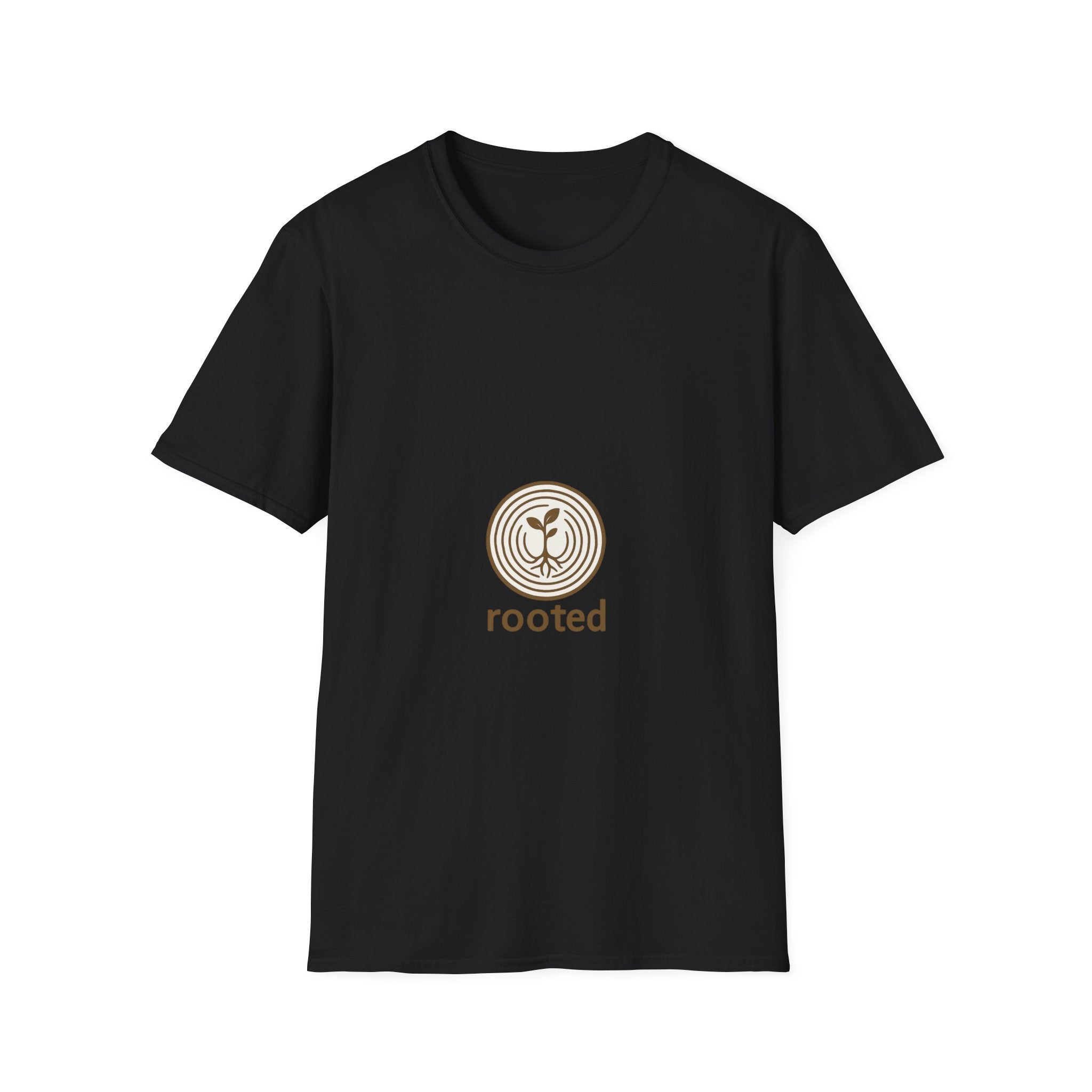 "Rooted" Retro Tree Ring Sapling Tee - Minimalist Earthy Growth Nature White T-Shirt - Trending Now - September 2026