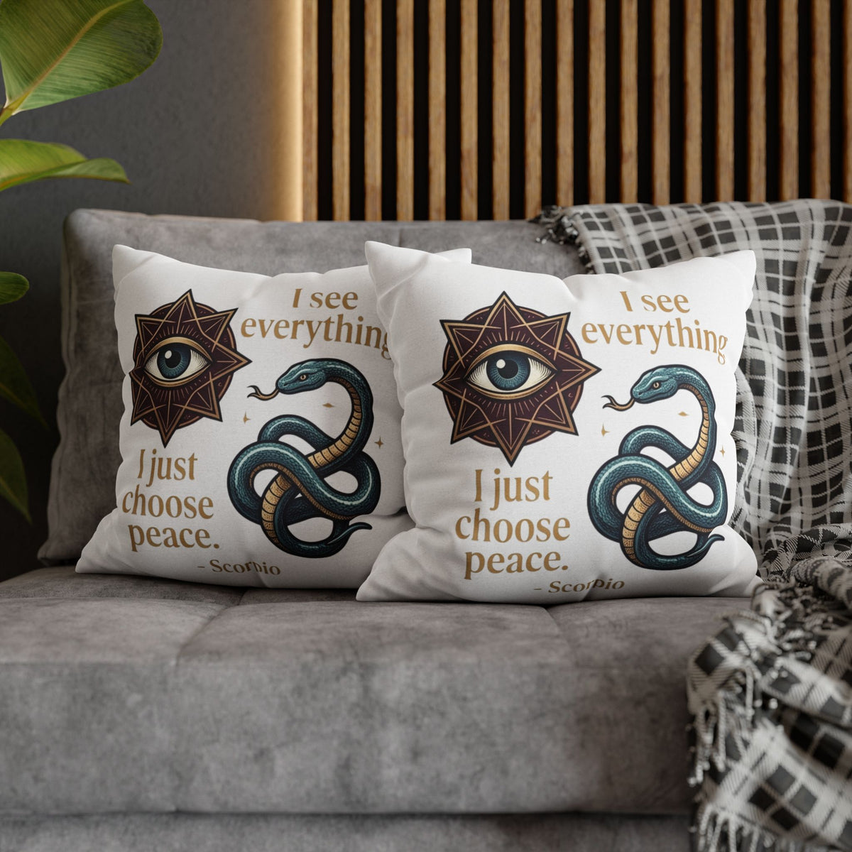 Scorpio Decorative Pillowcase — "I See Everything. I Just Choose Peace." Snake & All-Seeing Eye Accent Pillow