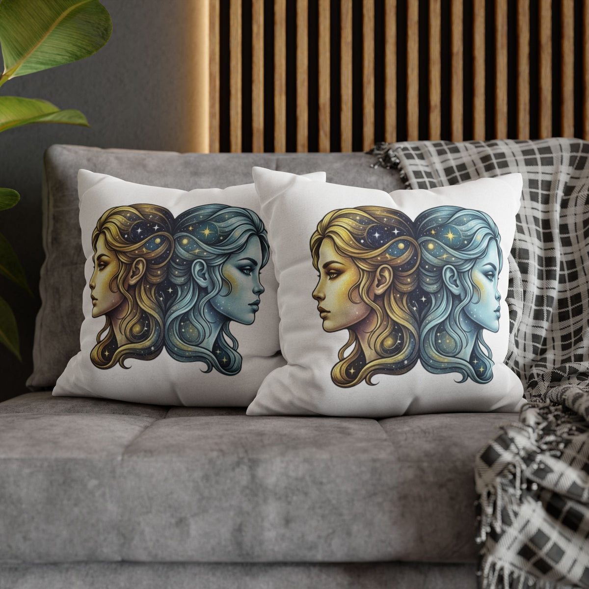 Gemini Moon & Sun Decorative Pillowcase — Zodiac Twins Astrology Throw Pillow Cover