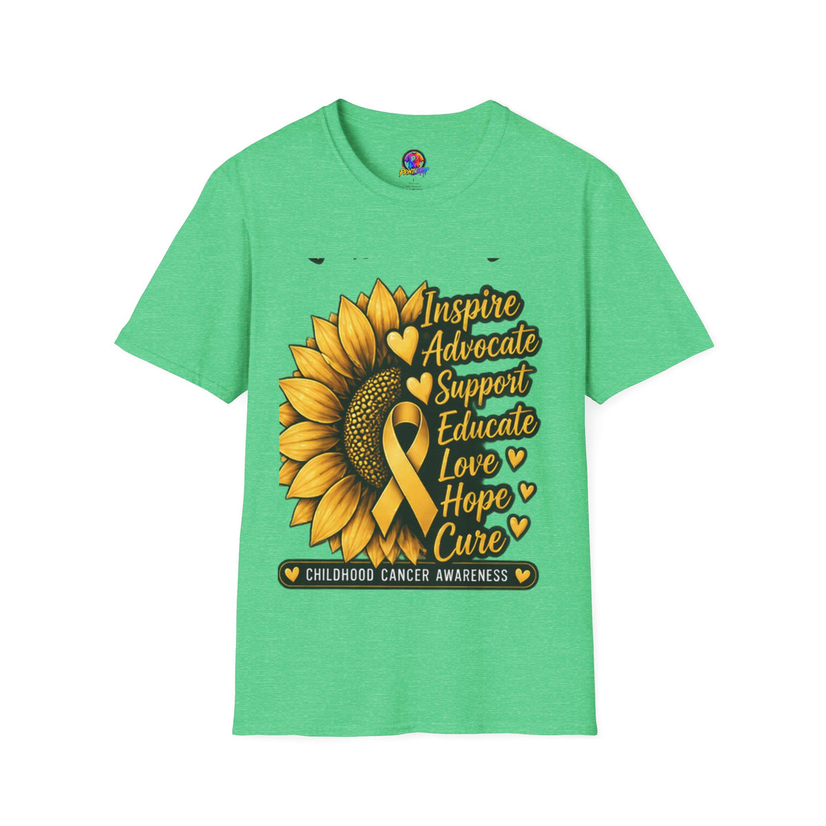 Childhood Cancer Awareness Sunflower T-Shirt – Inspire Advocate Support Educate Love Hope Cure