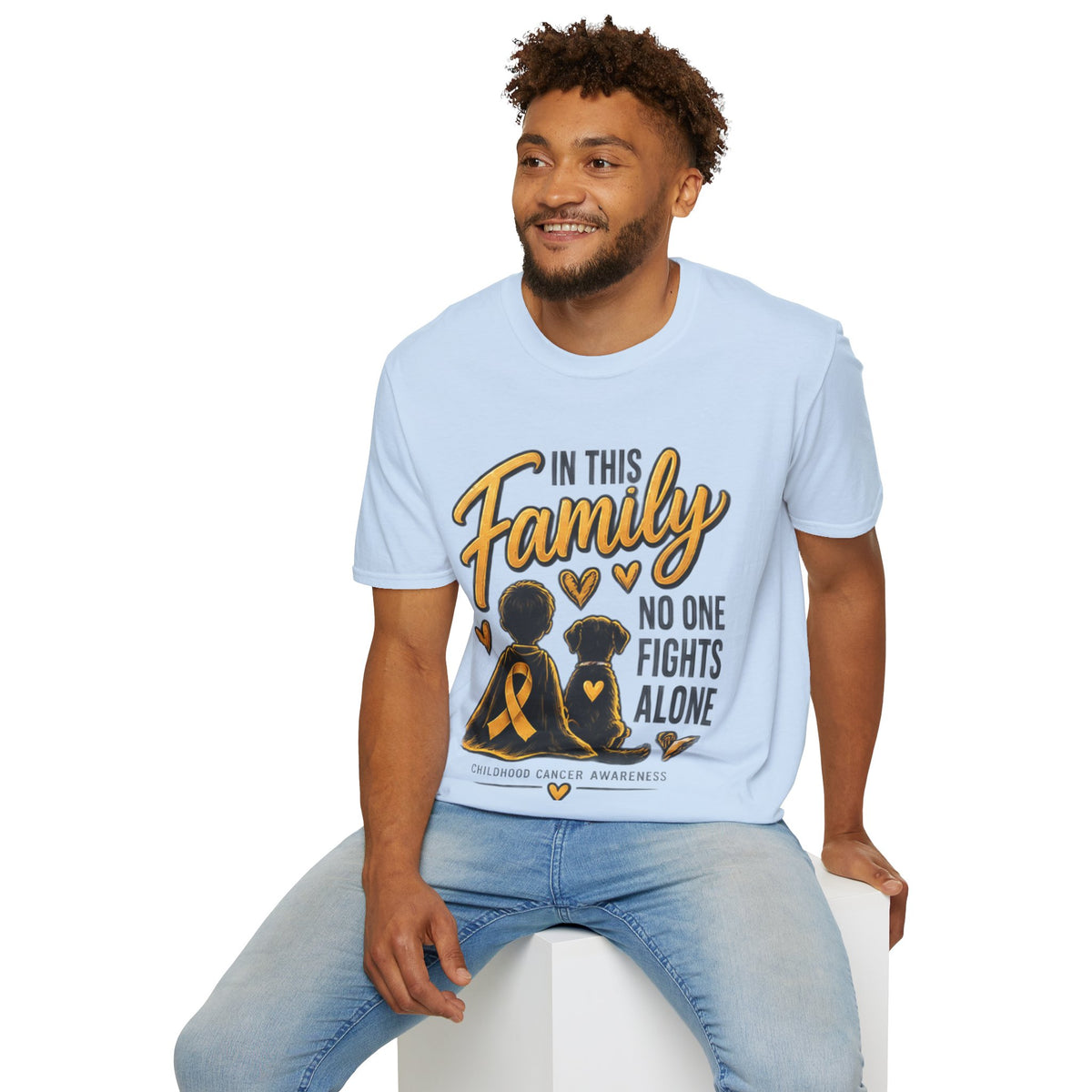 Childhood Cancer Awareness T-Shirt — "In This Family No One Fights Alone"