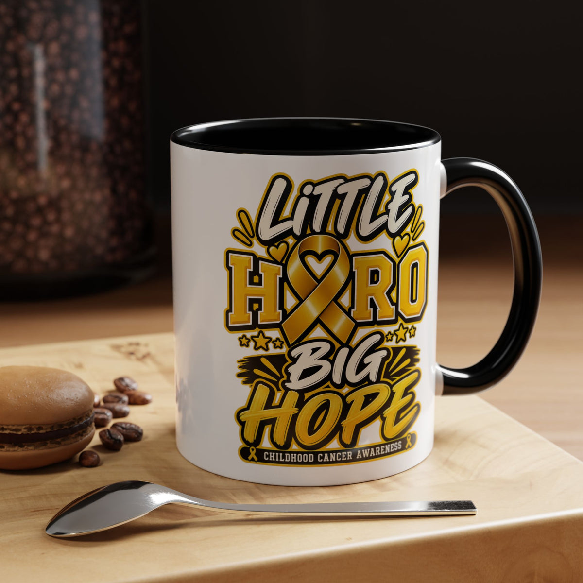 Little Hero Big Hope Coffee Mug — Childhood Cancer Awareness Accent Mug (11/15 oz)