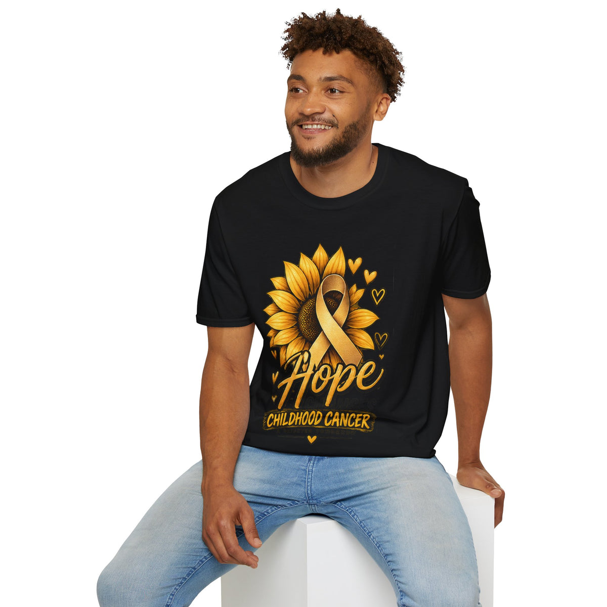 Childhood Cancer Awareness T-Shirt — "Hope Changes Lives" Sunflower Ribbon