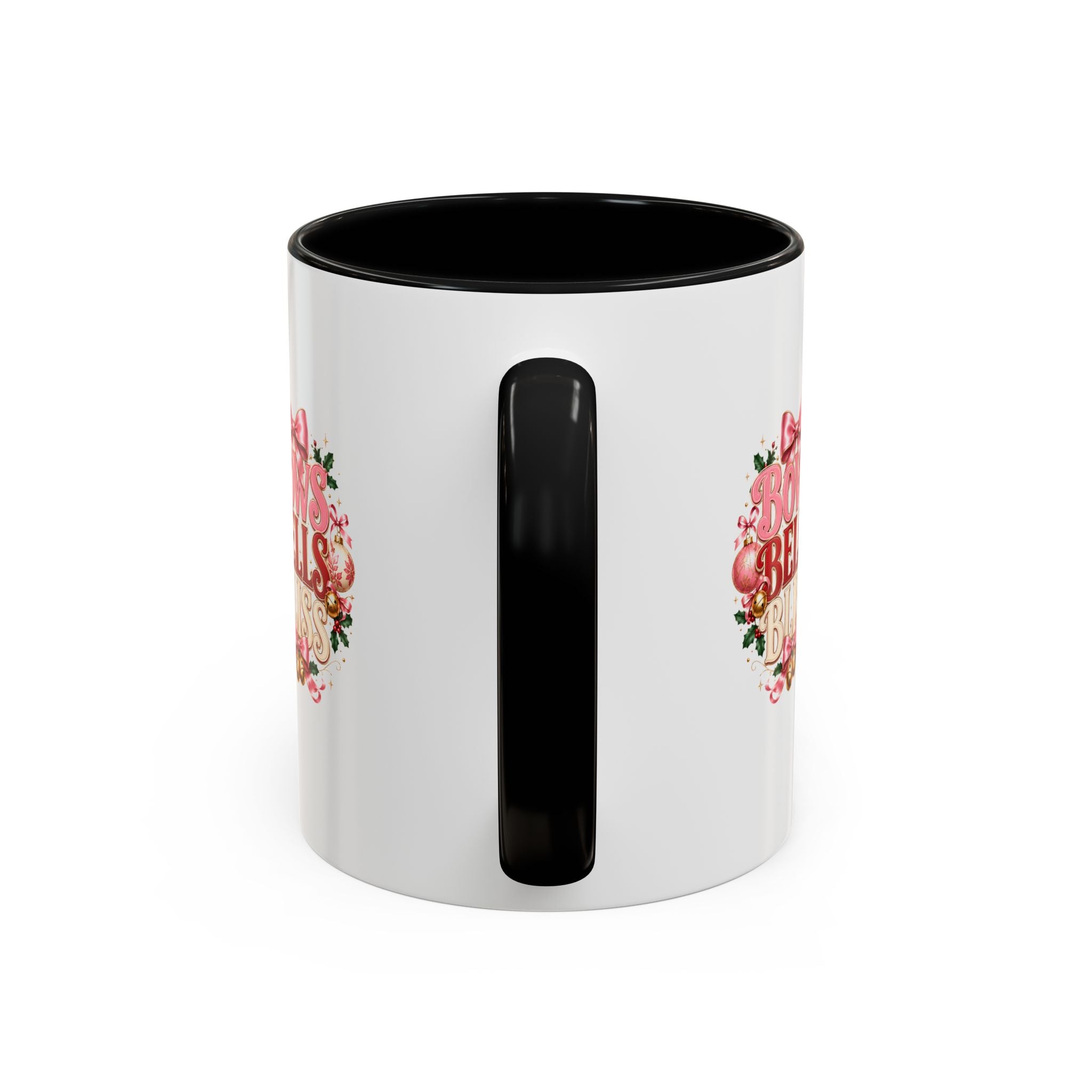 Bows Bells Bliss Holiday Accent Coffee Mug — Festive Pink Christmas Design