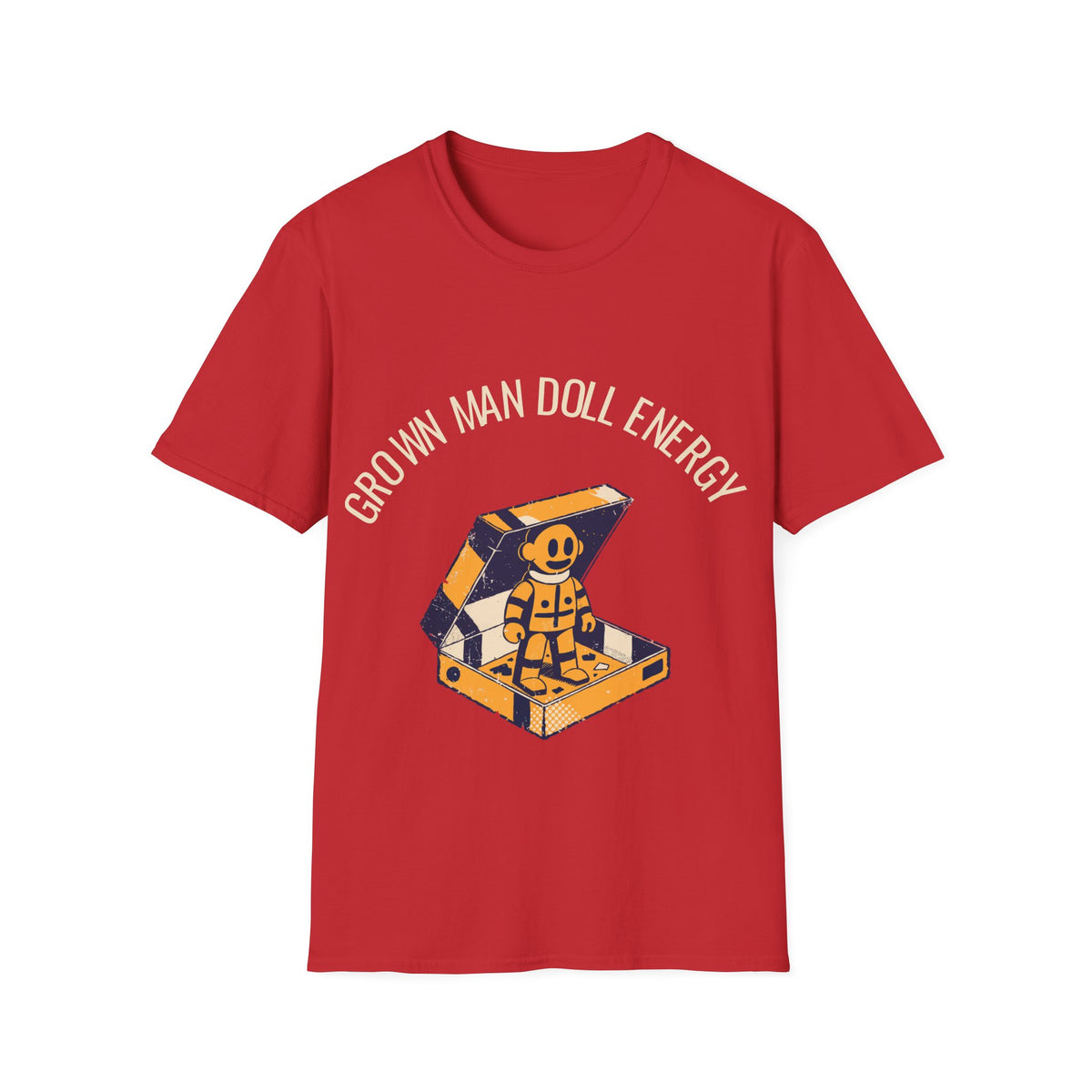 "Grown Man Doll Energy" Retro Toy Astronaut Tee - Funny Ironic Figure Collector White T-Shirt - Trending Now - September 2026
