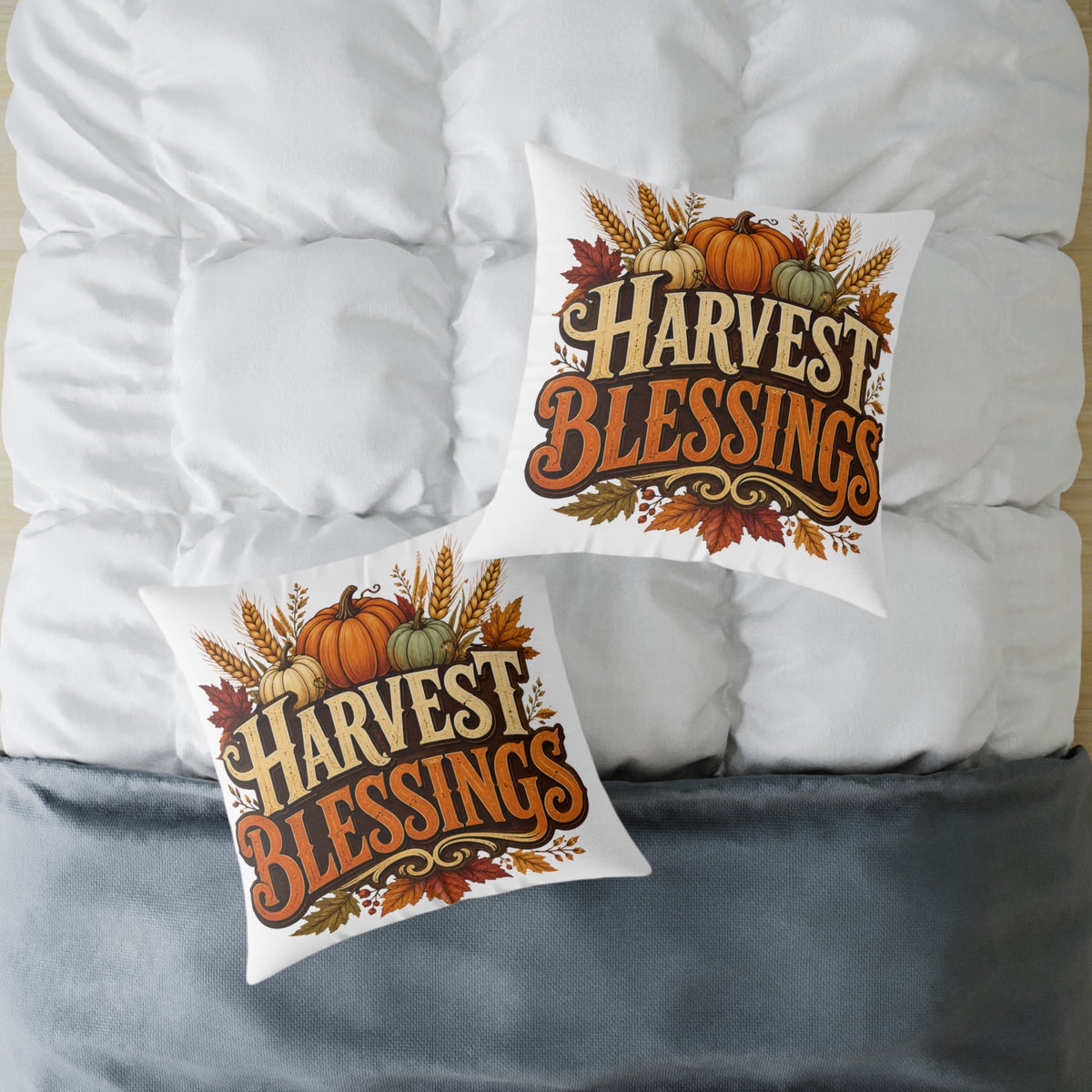 Thanksgiving Harvest Blessings Fall Pillow — Autumn Pumpkin Decorative Throw Pillow