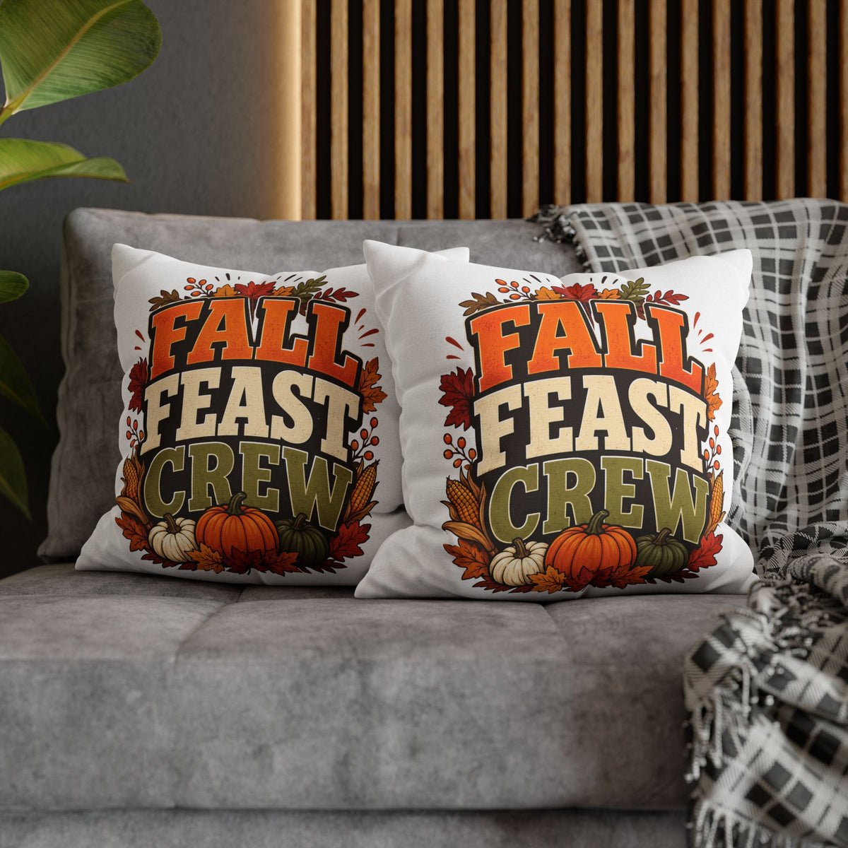 Thanksgiving Fall Feast Crew Pillowcase — Autumn Pumpkin & Leaves Decorative Pillow Cover