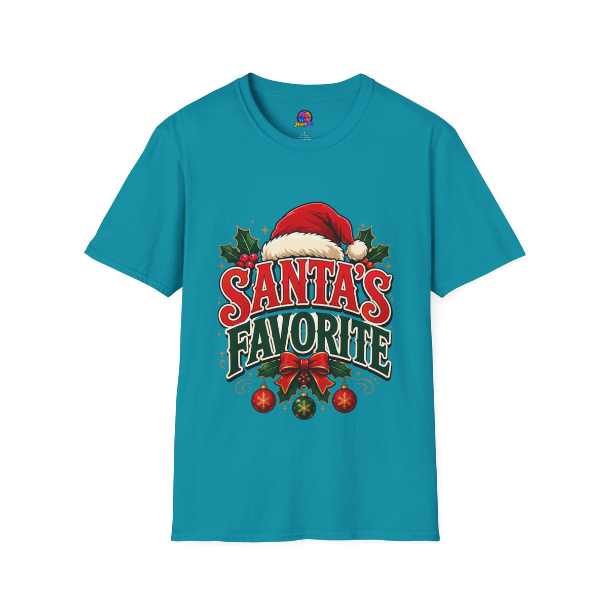 Santa's Favorite T-Shirt — Festive Christmas Tee with Santa Hat & Holly