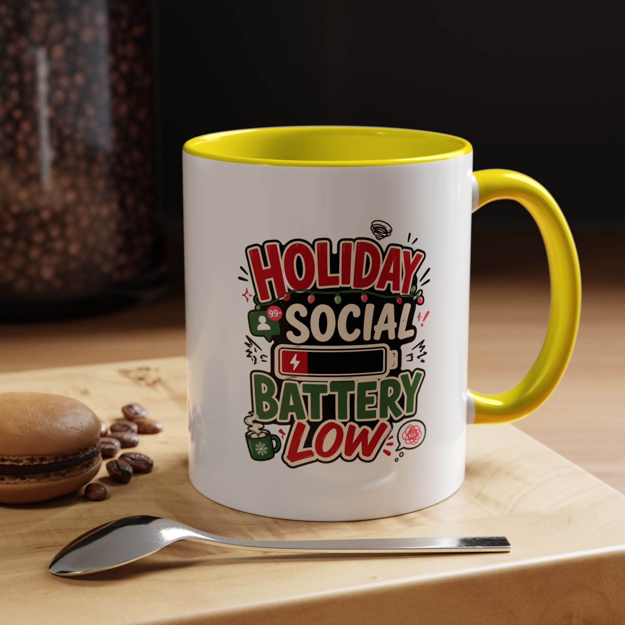 Modern Day Christmas Holiday Social Battery Low Accent  Coffee Mug