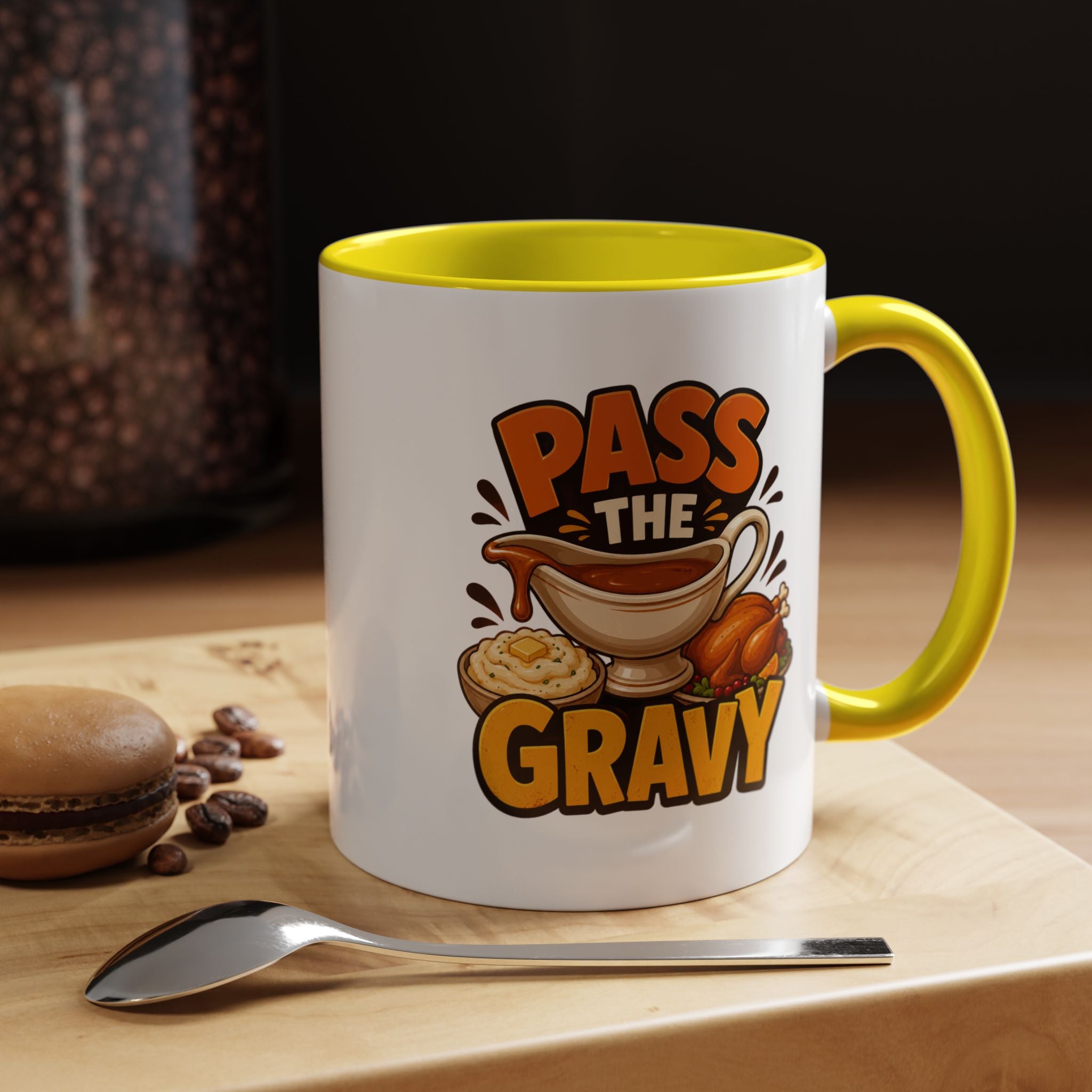 Thanksgiving Mug Pass the Gravy Coffee Mug — Thanksgiving Turkey & Gravy Bowl Accent Mug