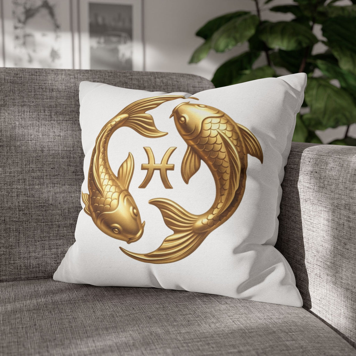 Pisces Zodiac Pillowcase — Gold Koi Fish Astrological Decorative Pillow Cover