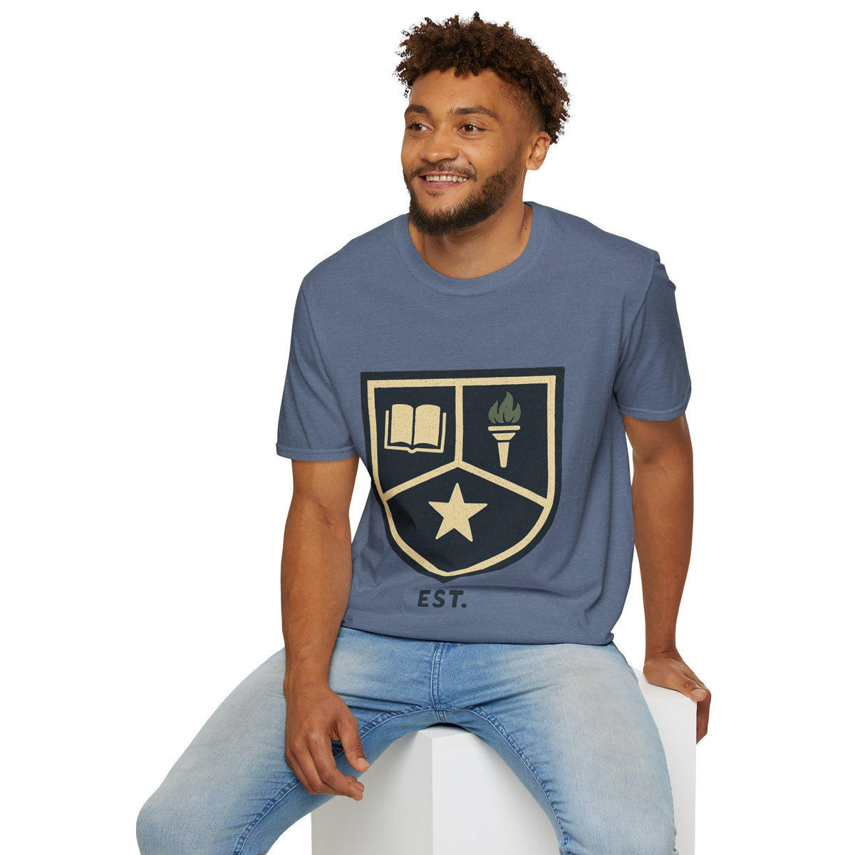 Academy Crest T-Shirt — Book & Torch Vintage Shield Tee - Trending Now - August 2026
