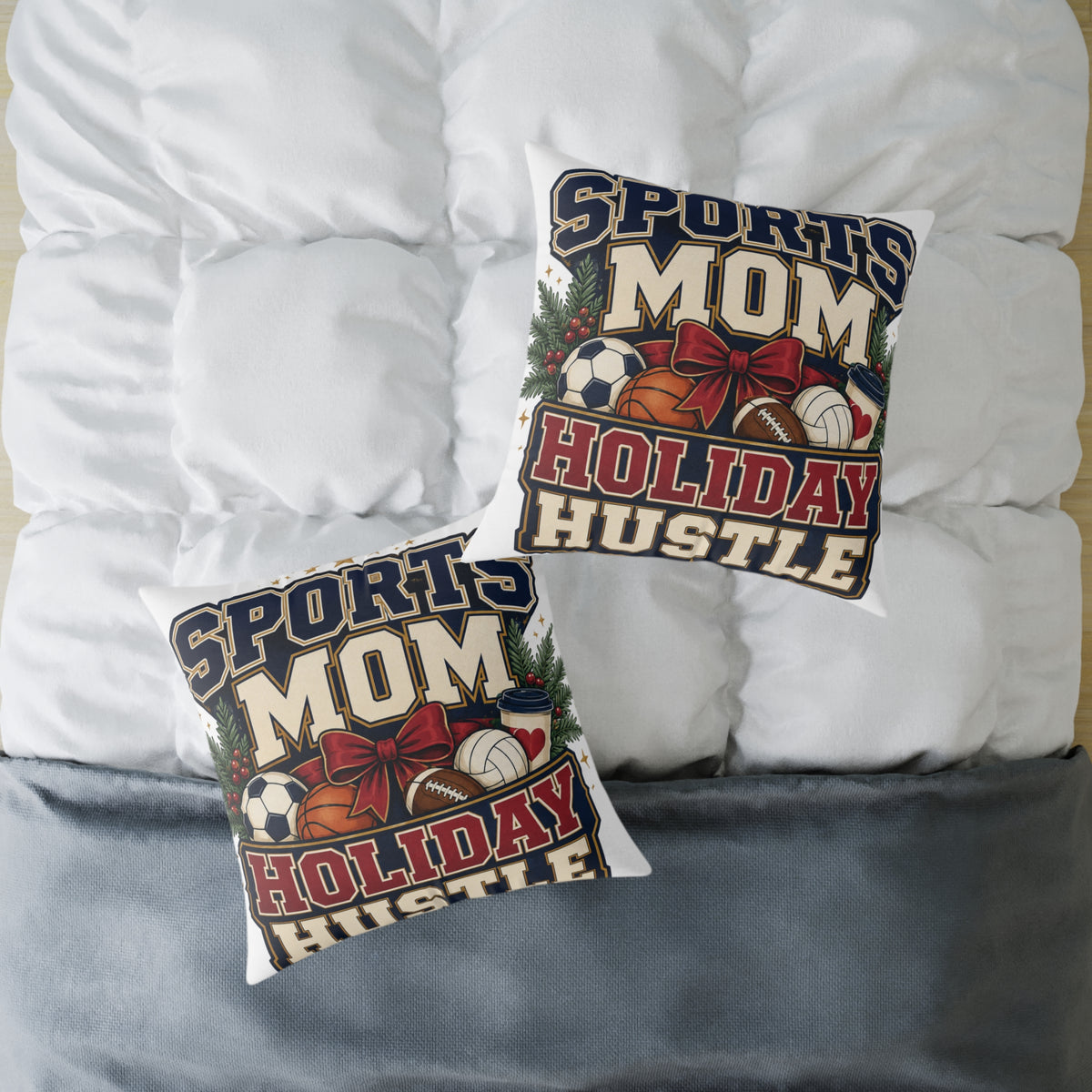 Holiday Sports Mom Modern Day Christmas Pillow — "Sports Mom Holiday Hustle" Decorative Throw Pillow