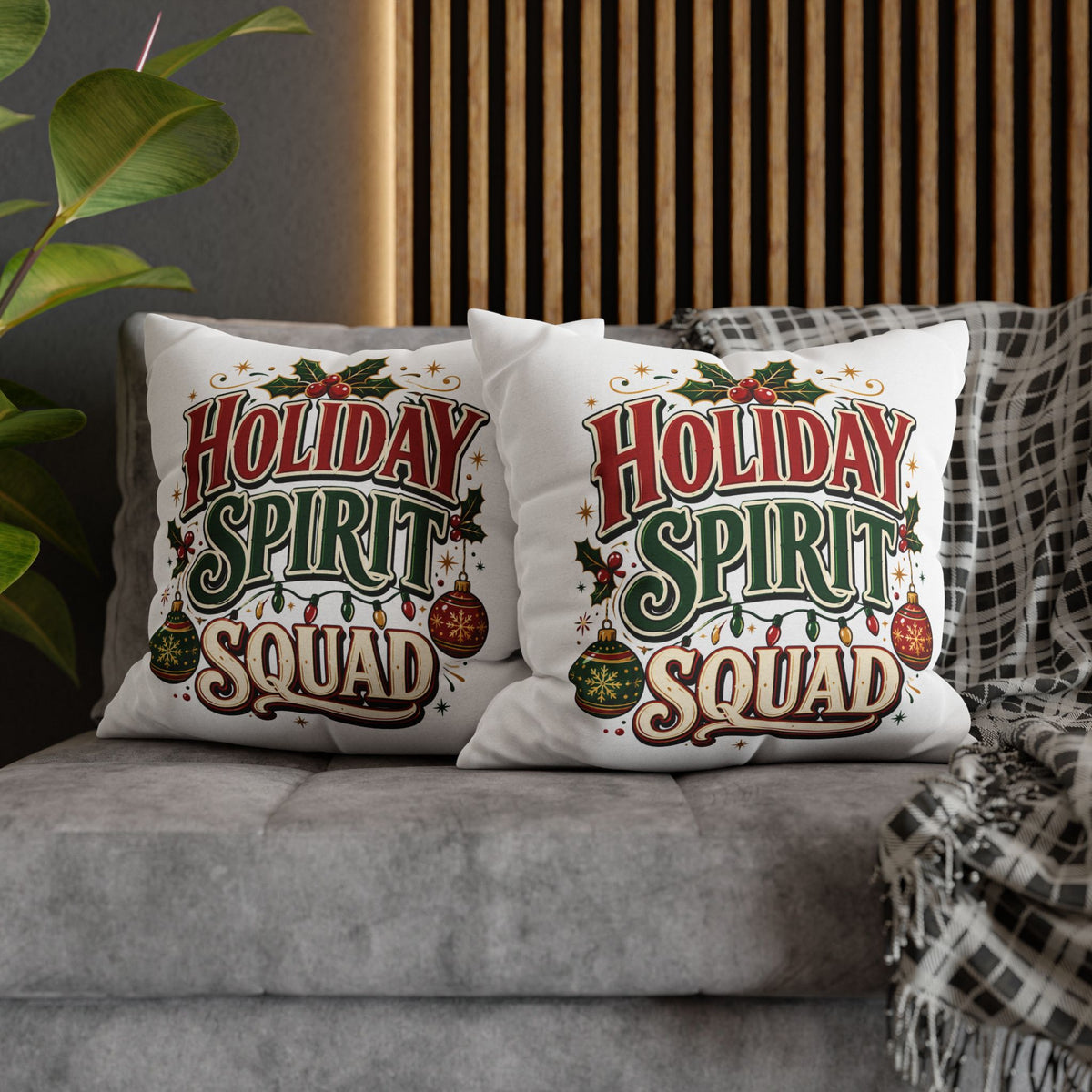 Christmas Holiday Spirit Squad Pillowcase - Festive Christmas Decorative Throw Pillow Cover