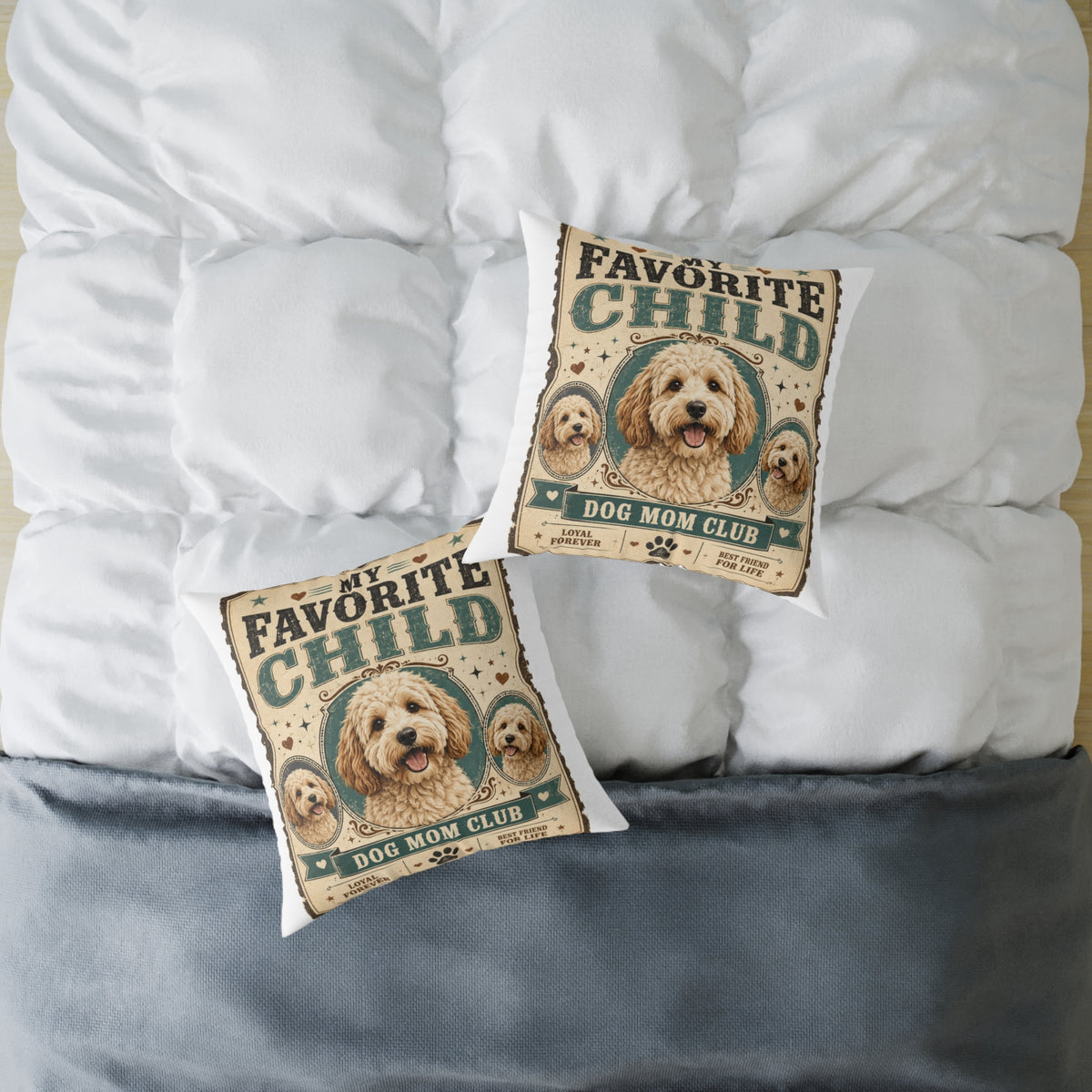 Milo Bailey Dog Dad Mom Square Pillow — "Favorite Child" Dog Mom Club Decorative Pillow