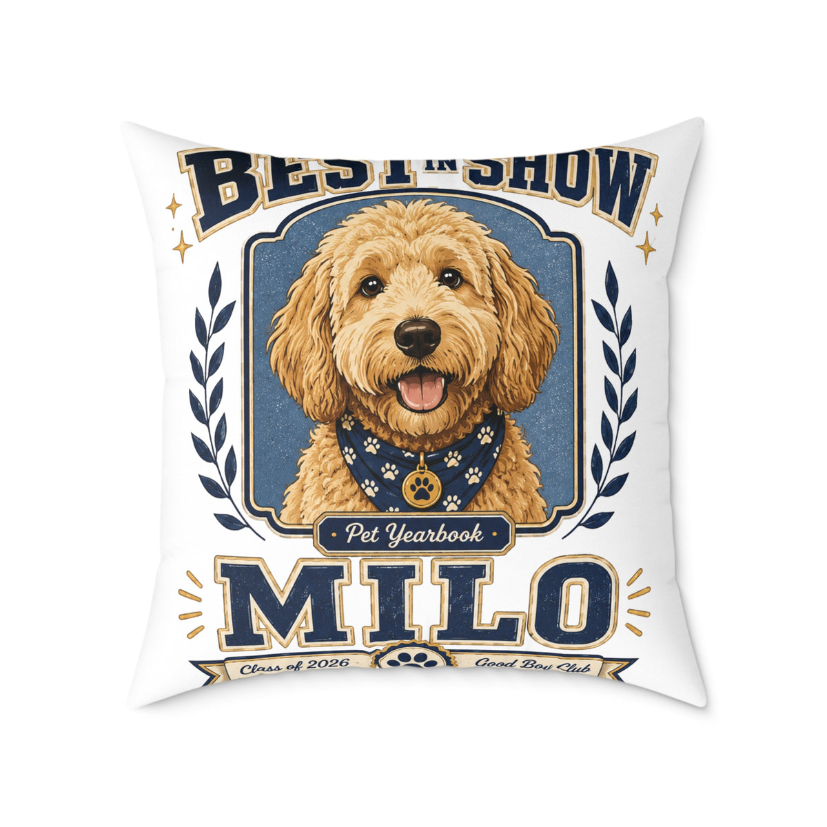 Dog Pillow  Milo Bailey Dog Dad Mom — "Best in Show Milo" Personalized Pet Portrait Throw Pillow