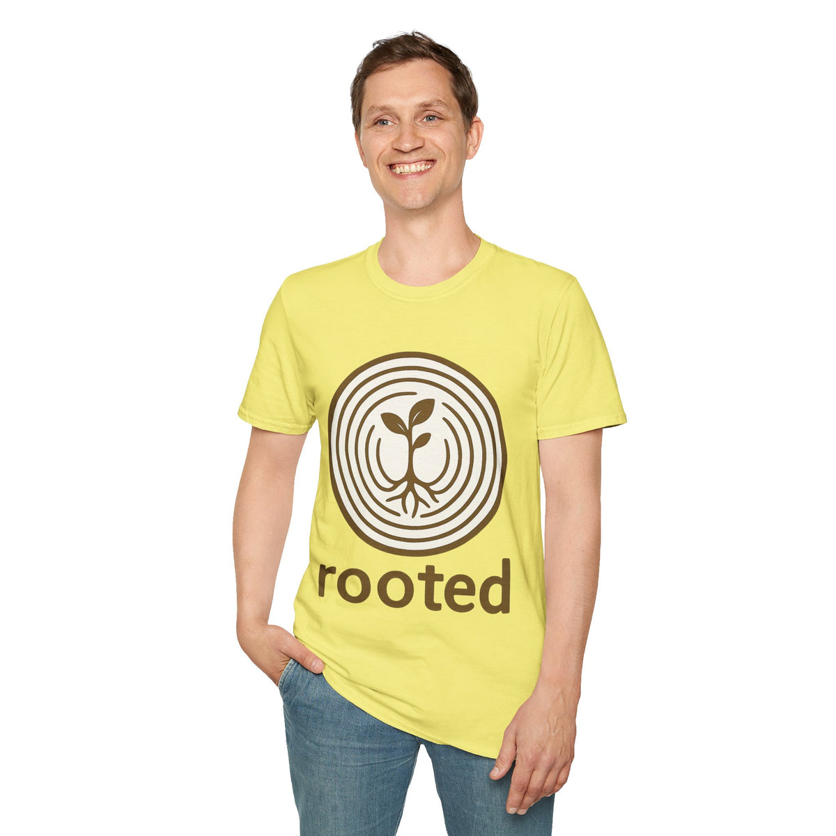"Rooted" Retro Tree Ring Sapling Tee - Minimalist Earthy Growth Nature White T-Shirt - Trending Now - September 2026