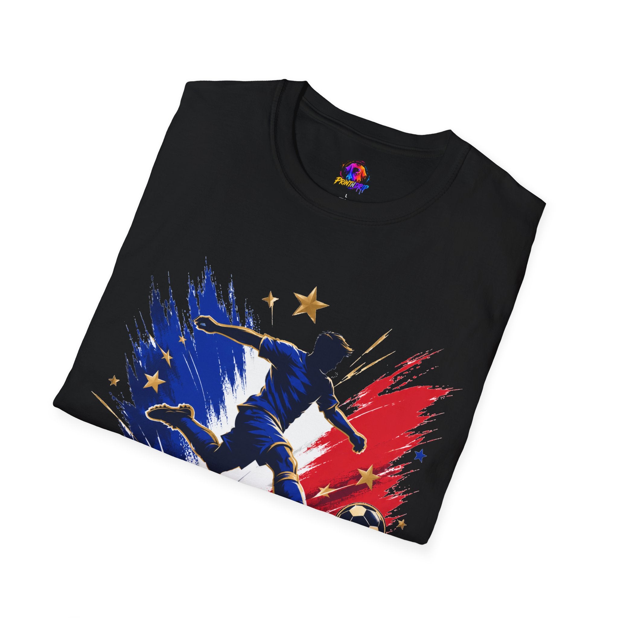 France Soccer T-Shirt — "Blue Glory" Red, White & Blue Player Graphic