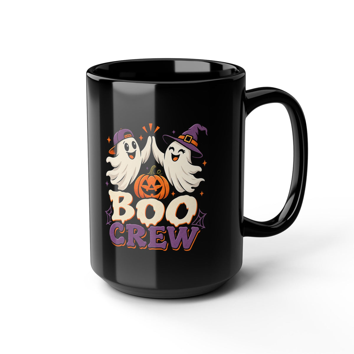 Halloween Boo Crew Mug — Black Ceramic Coffee Cup (11oz, 15oz)