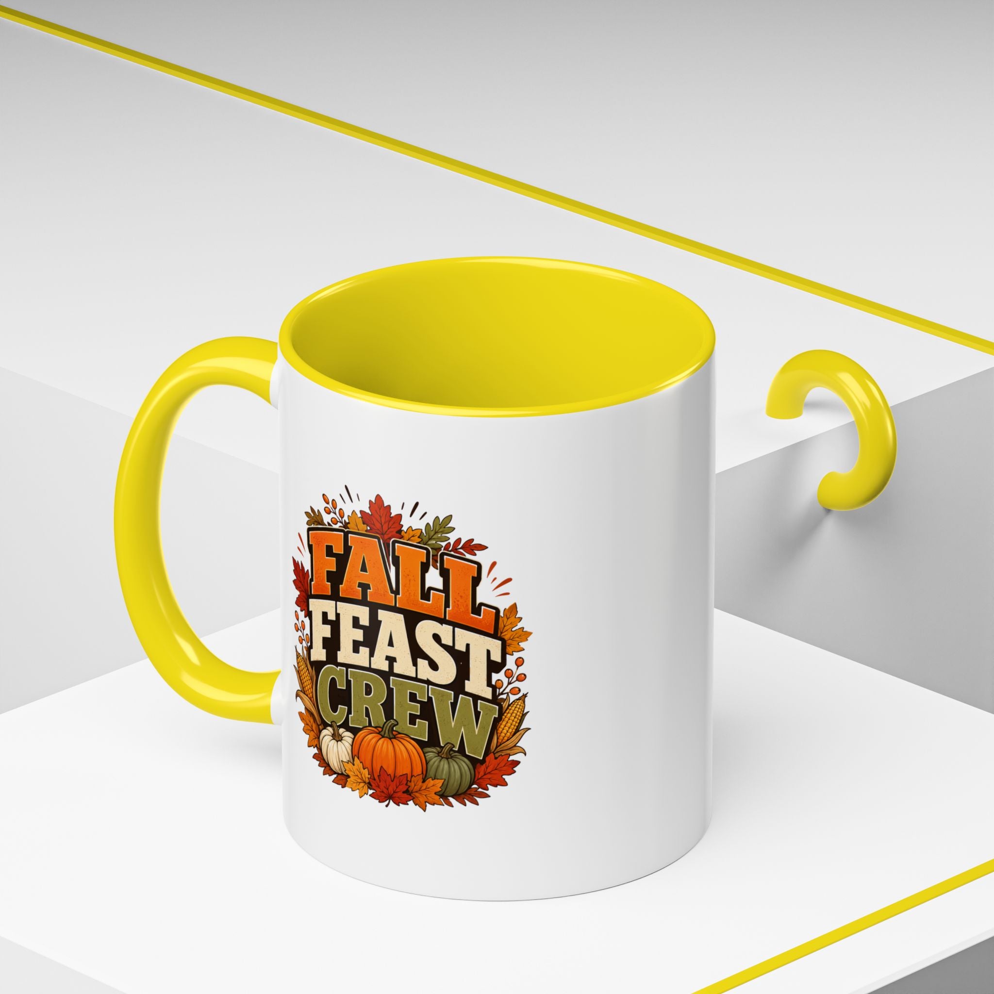 Thanksgiving Mug Fall Feast Crew Coffee Mug — Autumn Pumpkin & Leaves Accent Mug