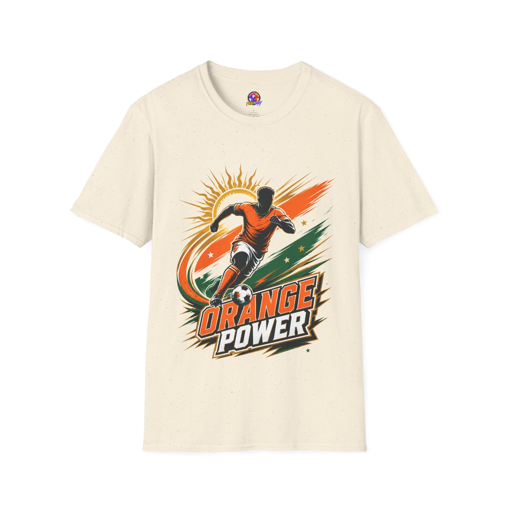 Côte d'Ivoire Orange Power Soccer T-Shirt — Dynamic Player Graphic Tee