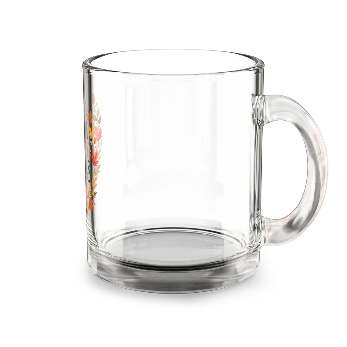 Faith Family Thanks Glass Mug – 10oz Thanksgiving Coffee Cup