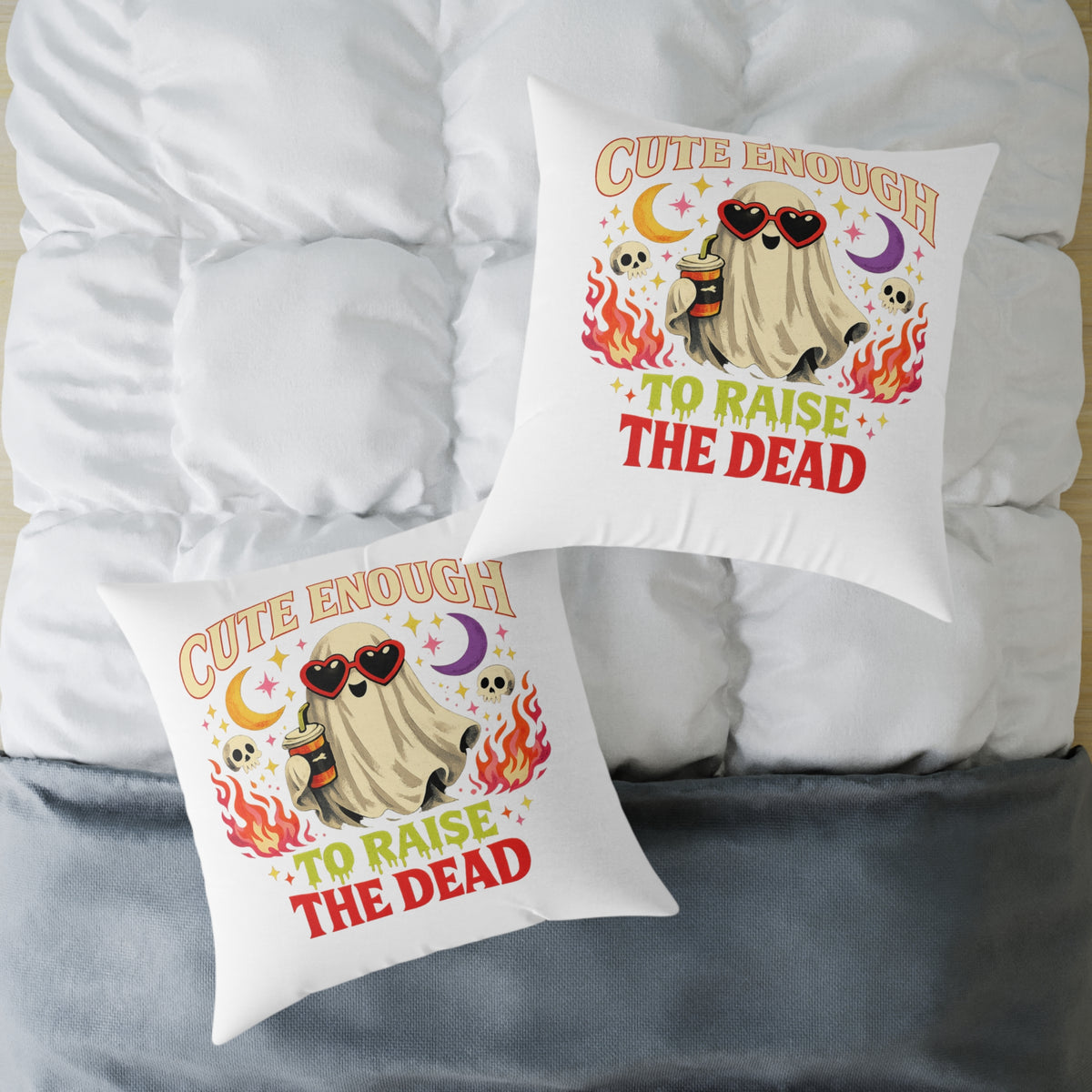 Halloween Ghost Pillow — "Cute Enough to Raise the Dead" Decorative Throw Pillow