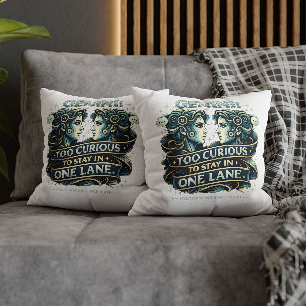 Gemini Pillowcase — “Too Curious to Stay in One Lane” Zodiac Decorative Pillow