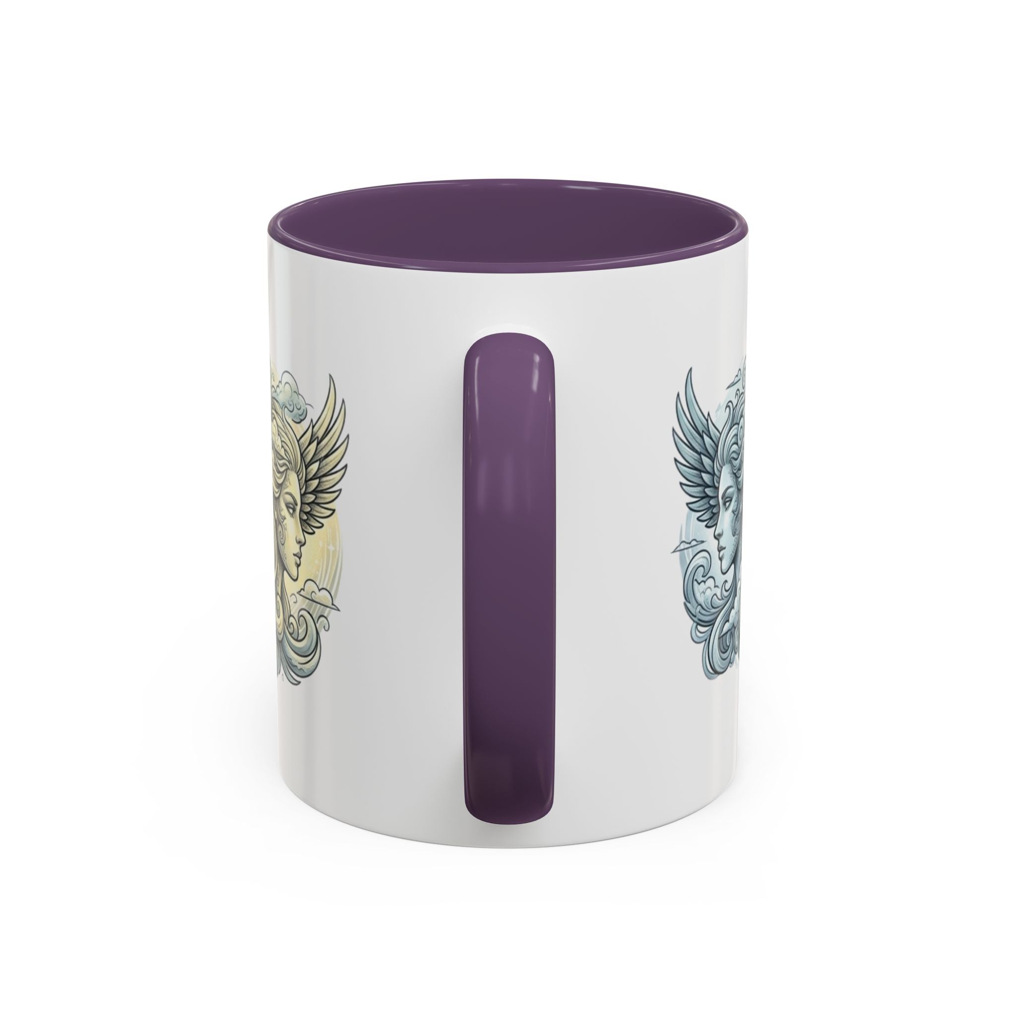 Gemini Twins Accent Coffee Mug — Sun & Moon Winged Faces Illustration