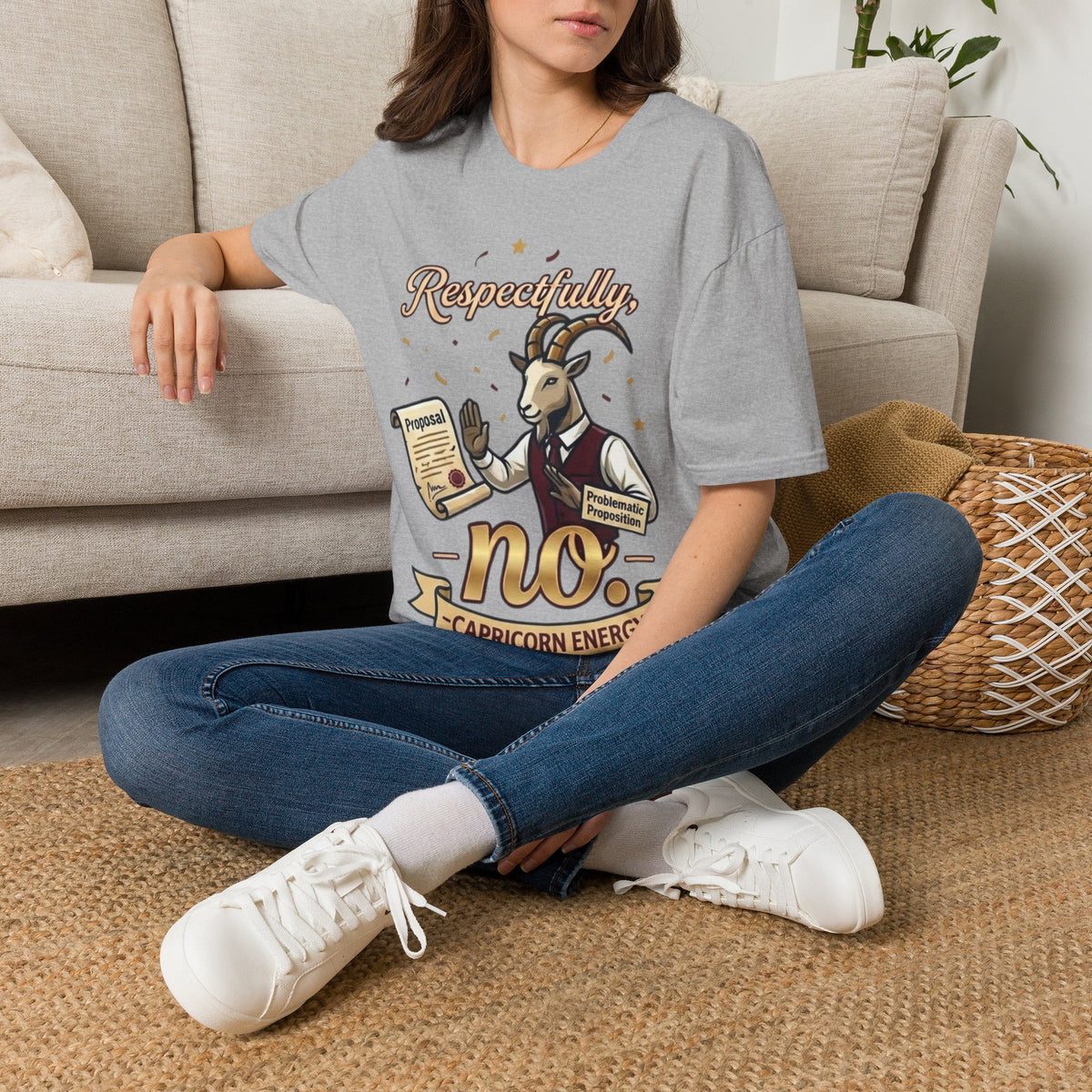 T-Shirt — "Respectfully, No" Capricorn Goat Proposal Funny Zodiac Tee