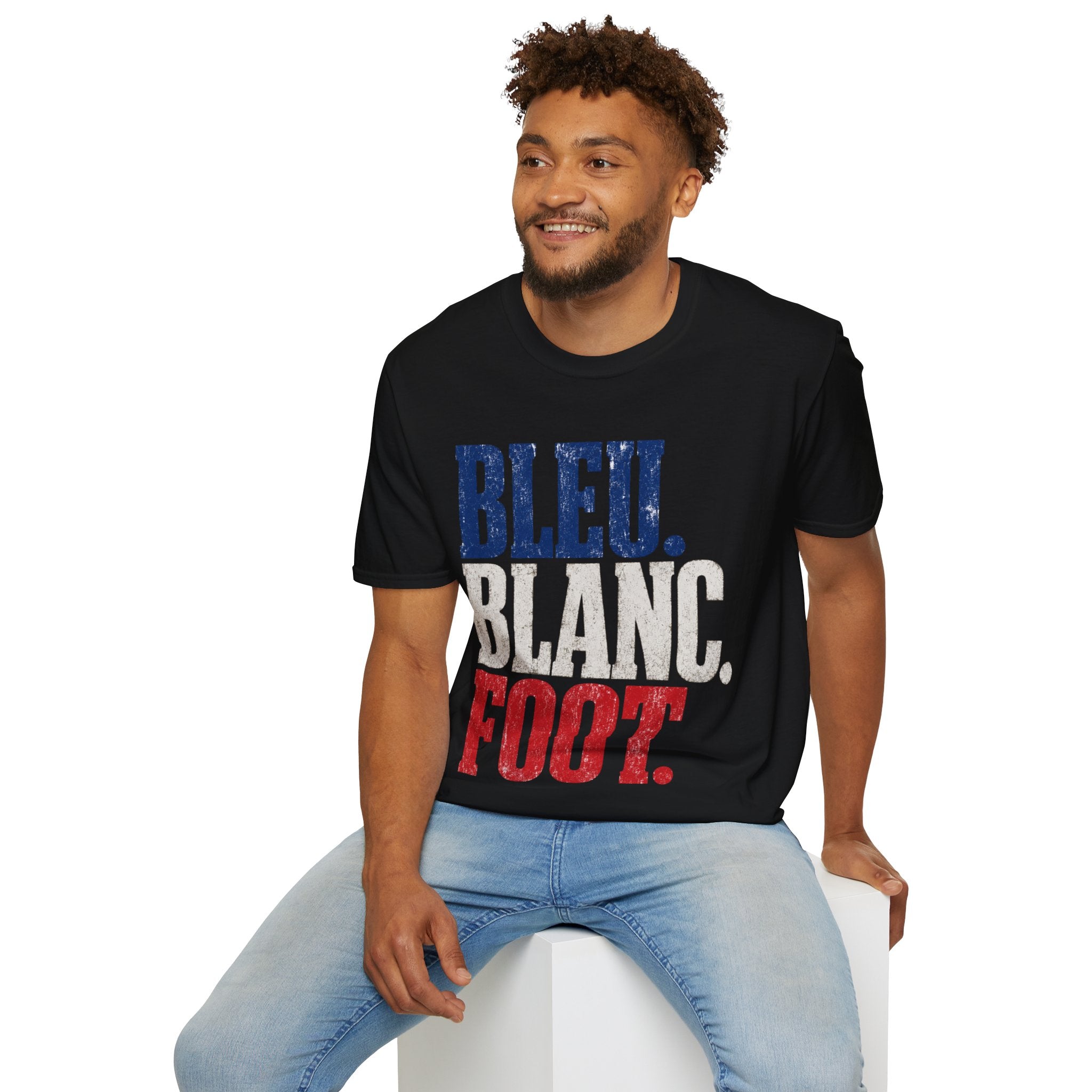 France T-Shirt — Bleu Blanc Foot Vintage French Flag Soccer Graphic Tee