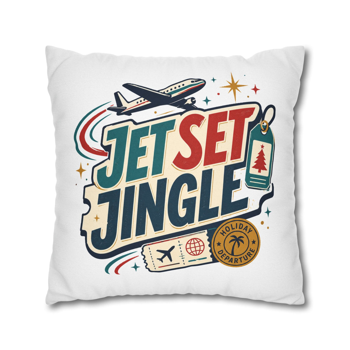 Jet Set Jingle Travel Pillowcase Modern Day Christmas  – Holiday Airplane Throw Pillowcase