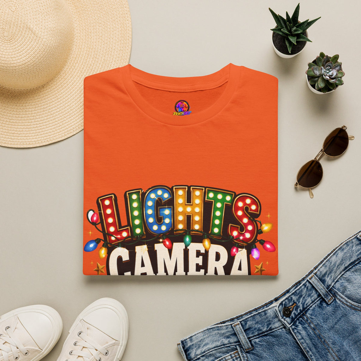 Lights Camera Christmas T-Shirt — Retro Marquee Holiday Tee
