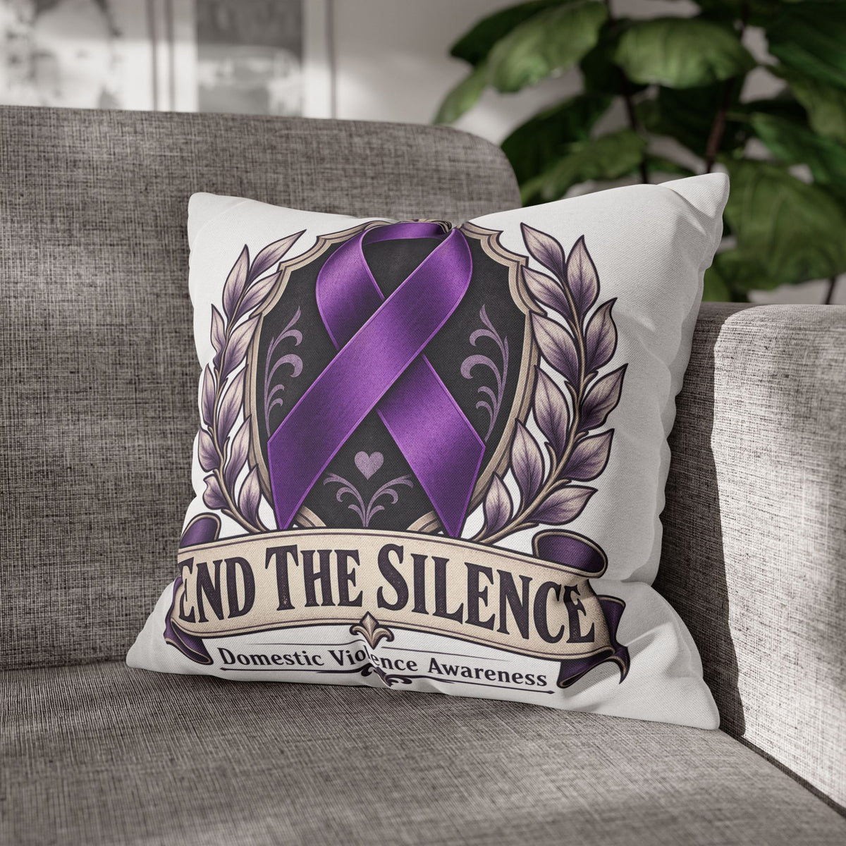 End The Silence Purple Ribbon Pillowcase — Domestic Violence Awareness Throw Pillow