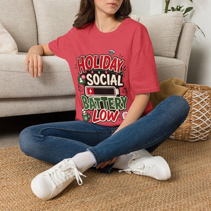 Holiday Social "Battery Low" T‑Shirt — Funny Festive Party Tee for Introverts & Holiday Gatherings