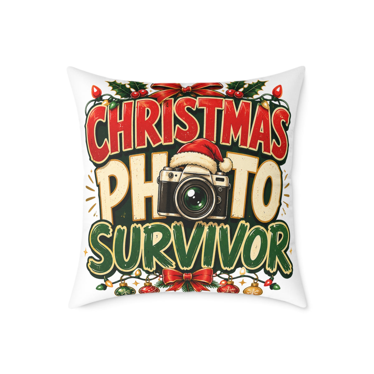Christmas Photo Survivor Pillow — Holiday Camera Photographer Gift