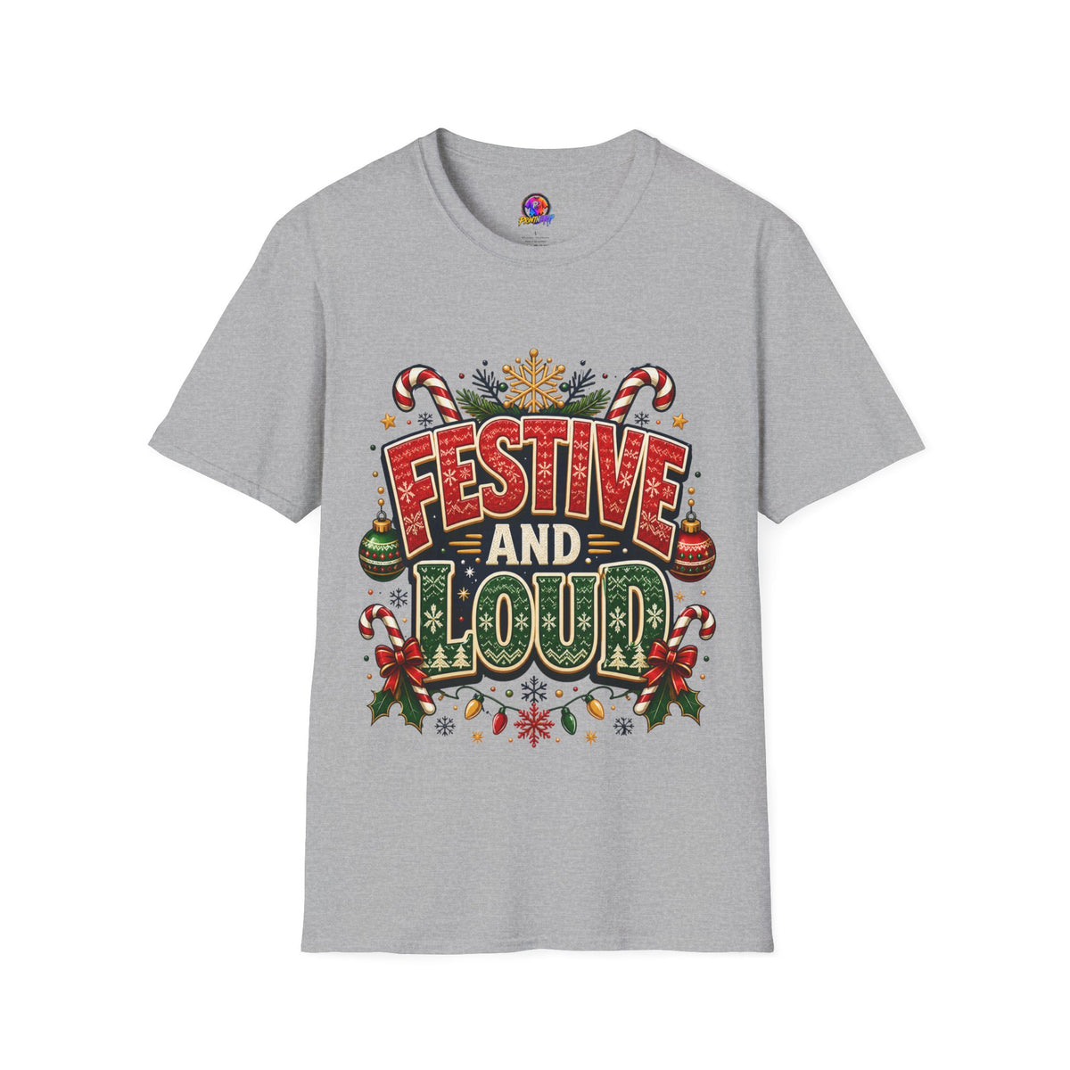 Festive and Loud Holiday T-Shirt — Christmas Candy Cane Graphic Tee