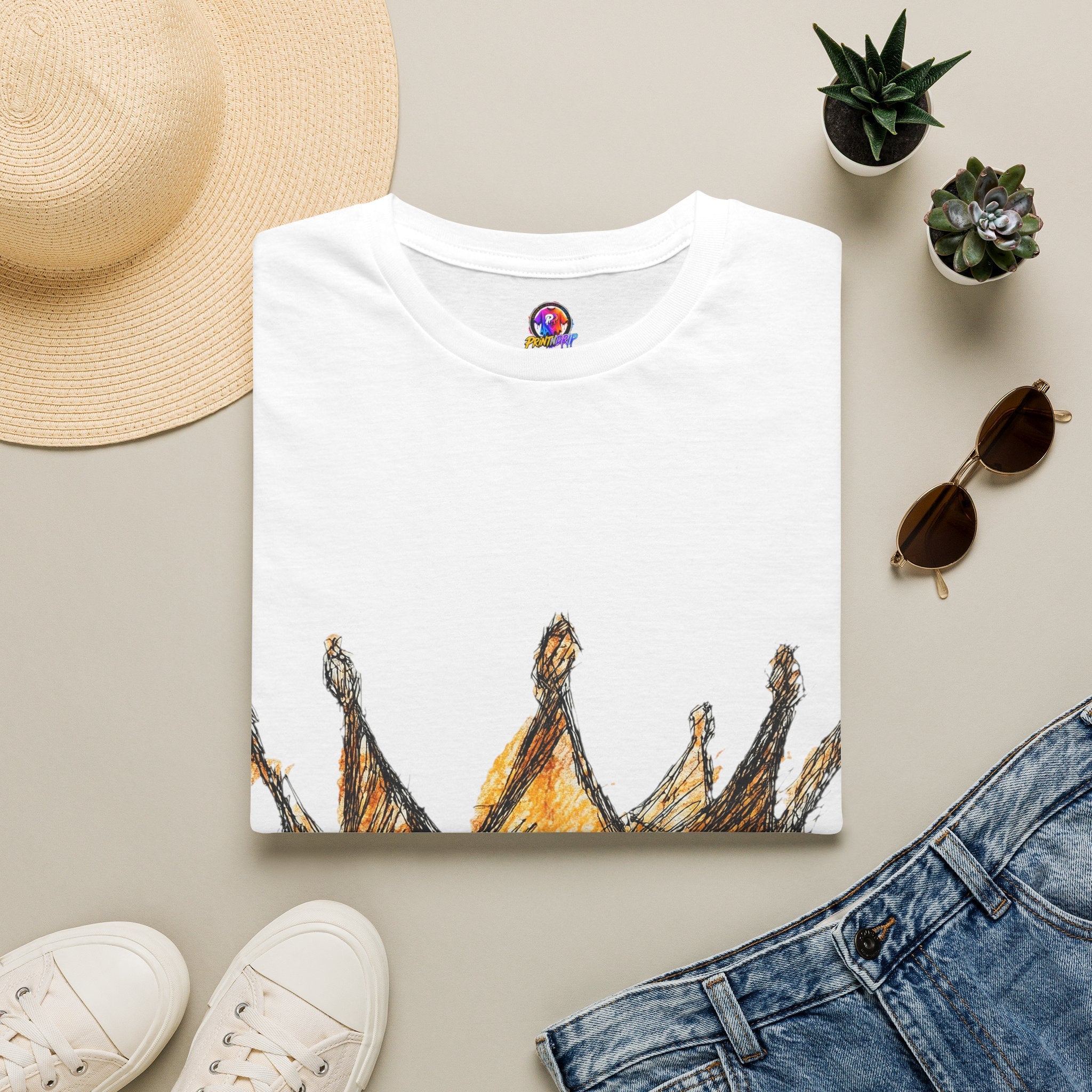 Crowned Sketch T‑Shirt — Hand‑Drawn Gold Crown Graphic Tee