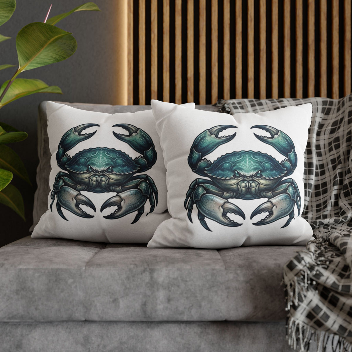 Cancer Zodiac Blue Crab Decorative Pillowcase — Coastal Beach House Accent