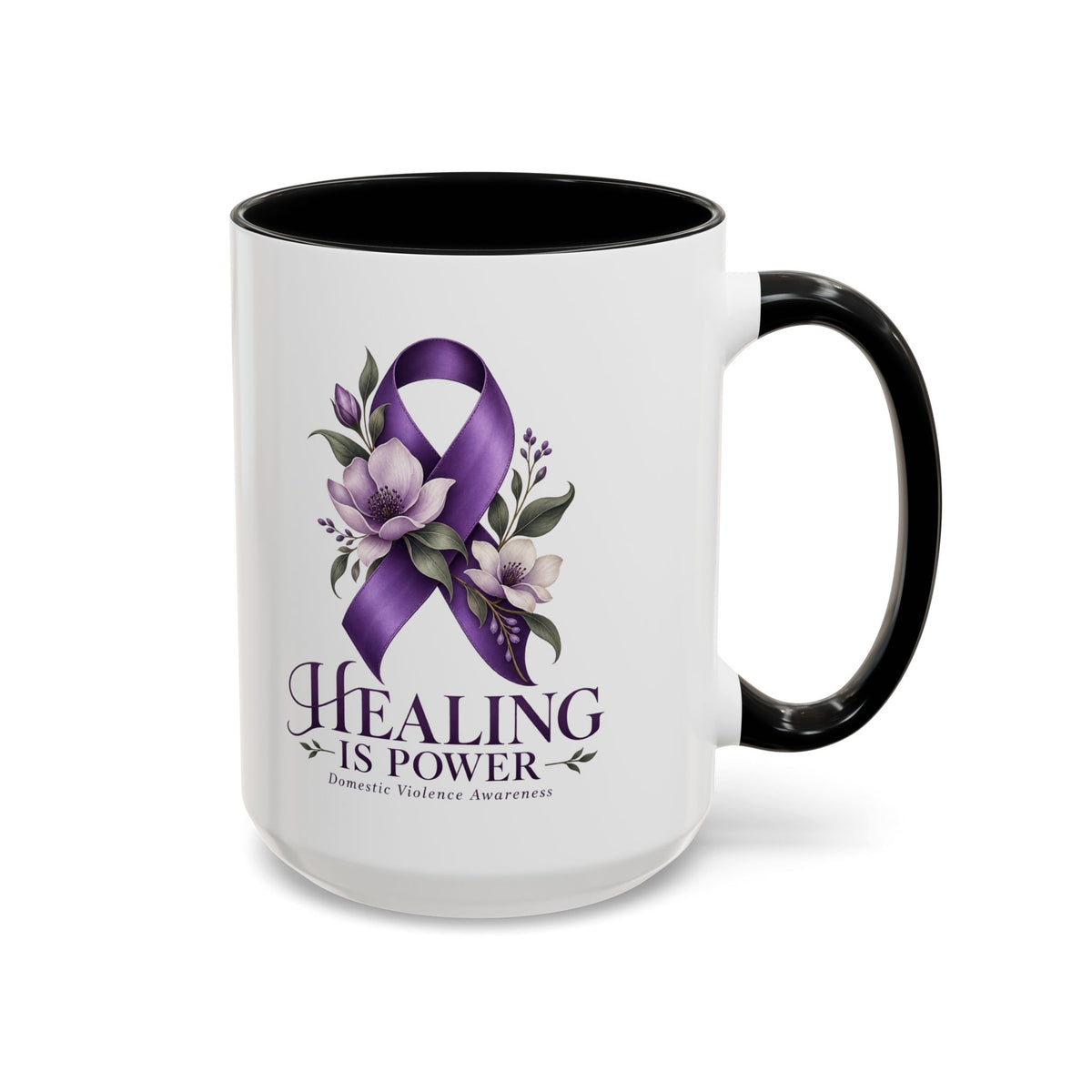 Healing Is Power Purple Ribbon Coffee Mug — Domestic Violence Awareness Accent Mug (11/15oz)
