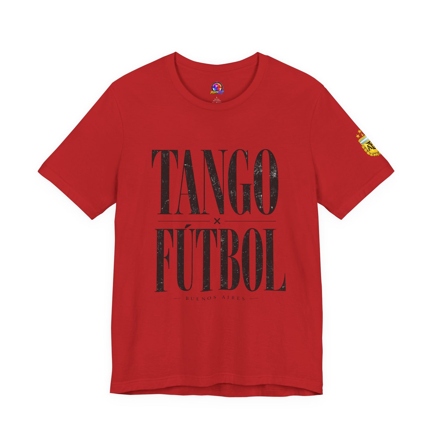 Argentina - Tango y Fútbol Graphic Tee - Bold Serif Soccer & Dance Shirt
