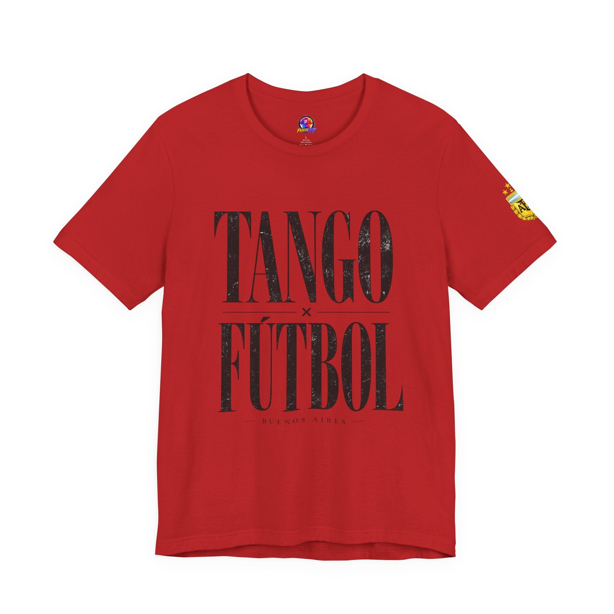 Argentina - Tango y Fútbol Graphic Tee - Bold Serif Soccer & Dance Shirt